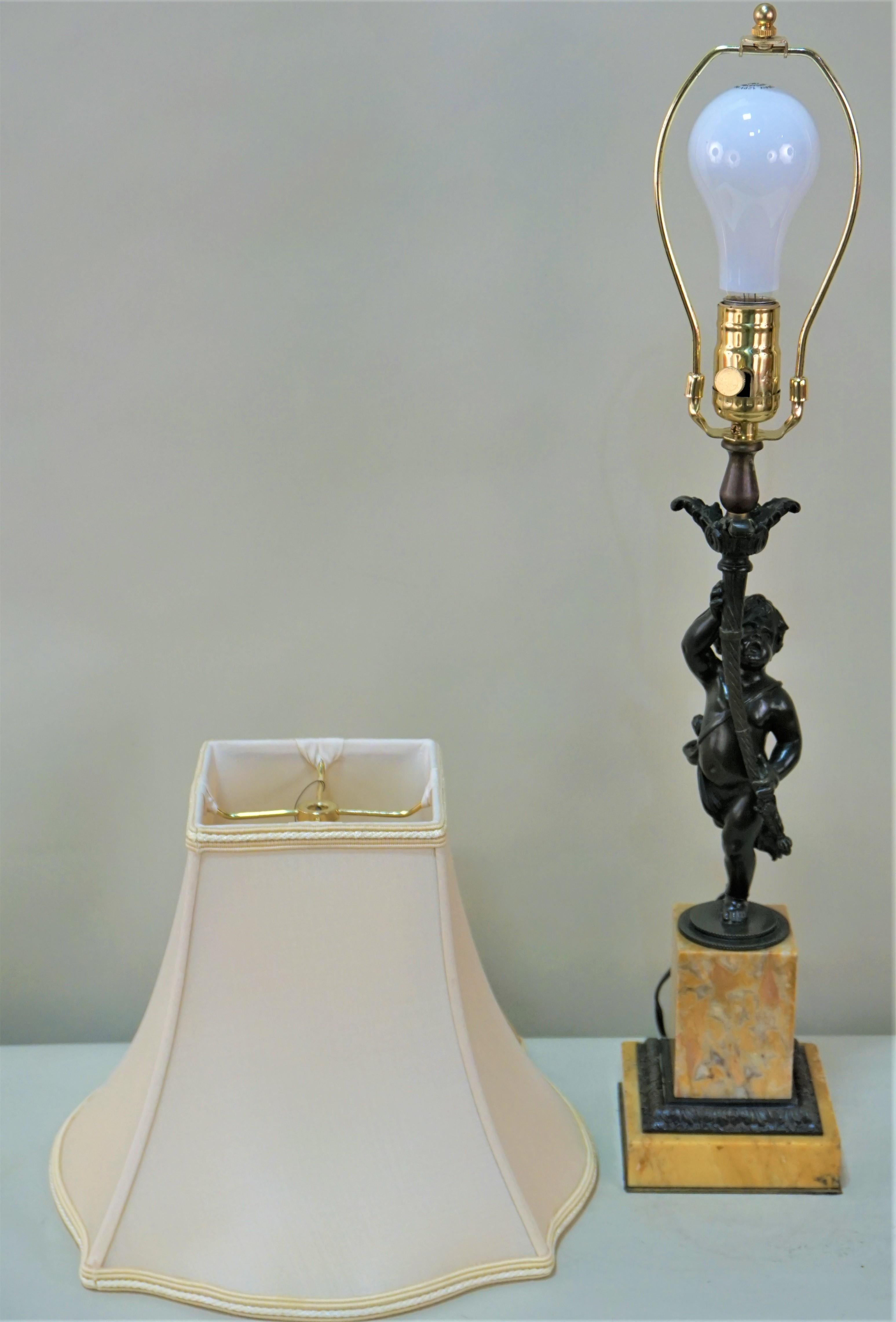 French 19th Century Bronze Cherub Sculpture Table Lamp 3