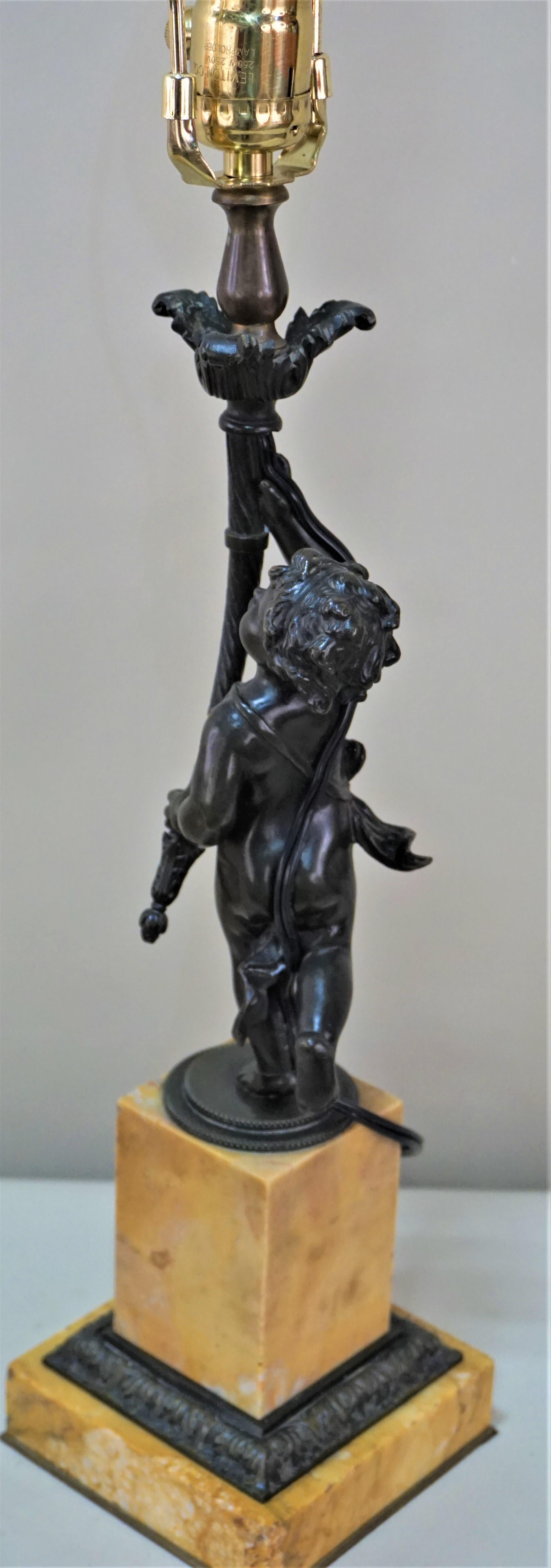 French 19th Century Bronze Cherub Sculpture Table Lamp 5