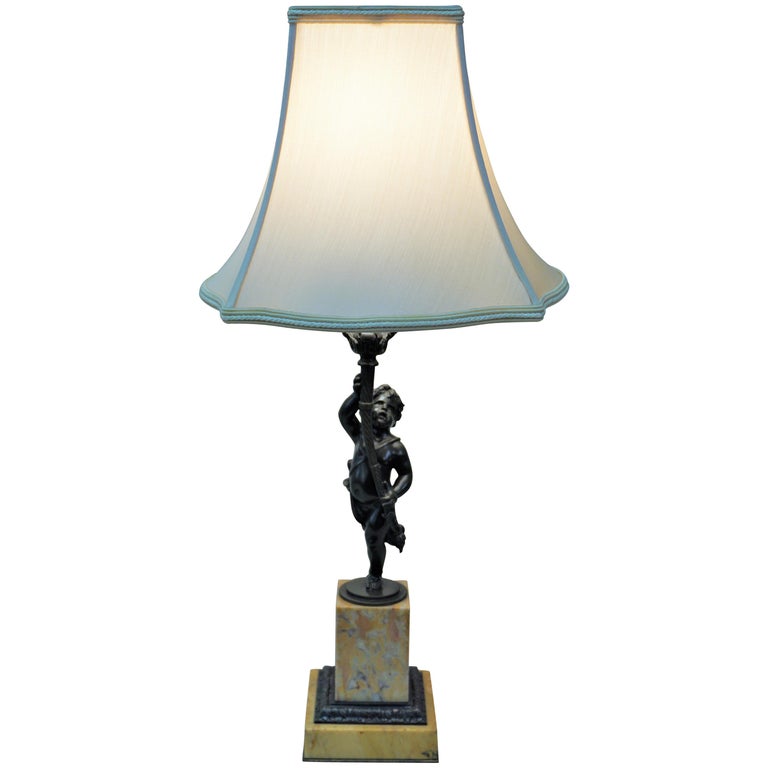 French 19th Century Bronze Cherub Sculpture Table Lamp at 1stDibs