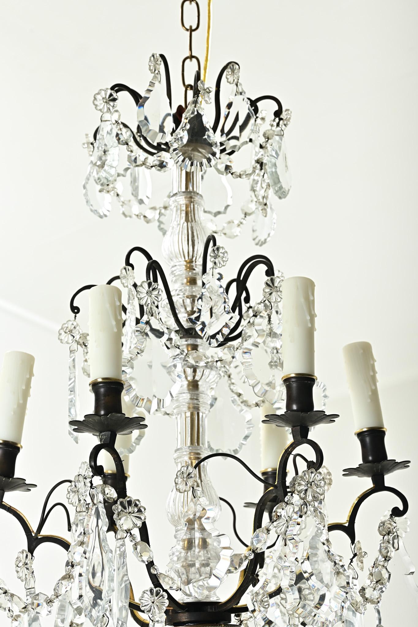 Metalwork French 19th Century Bronze & Crystal Chandelier