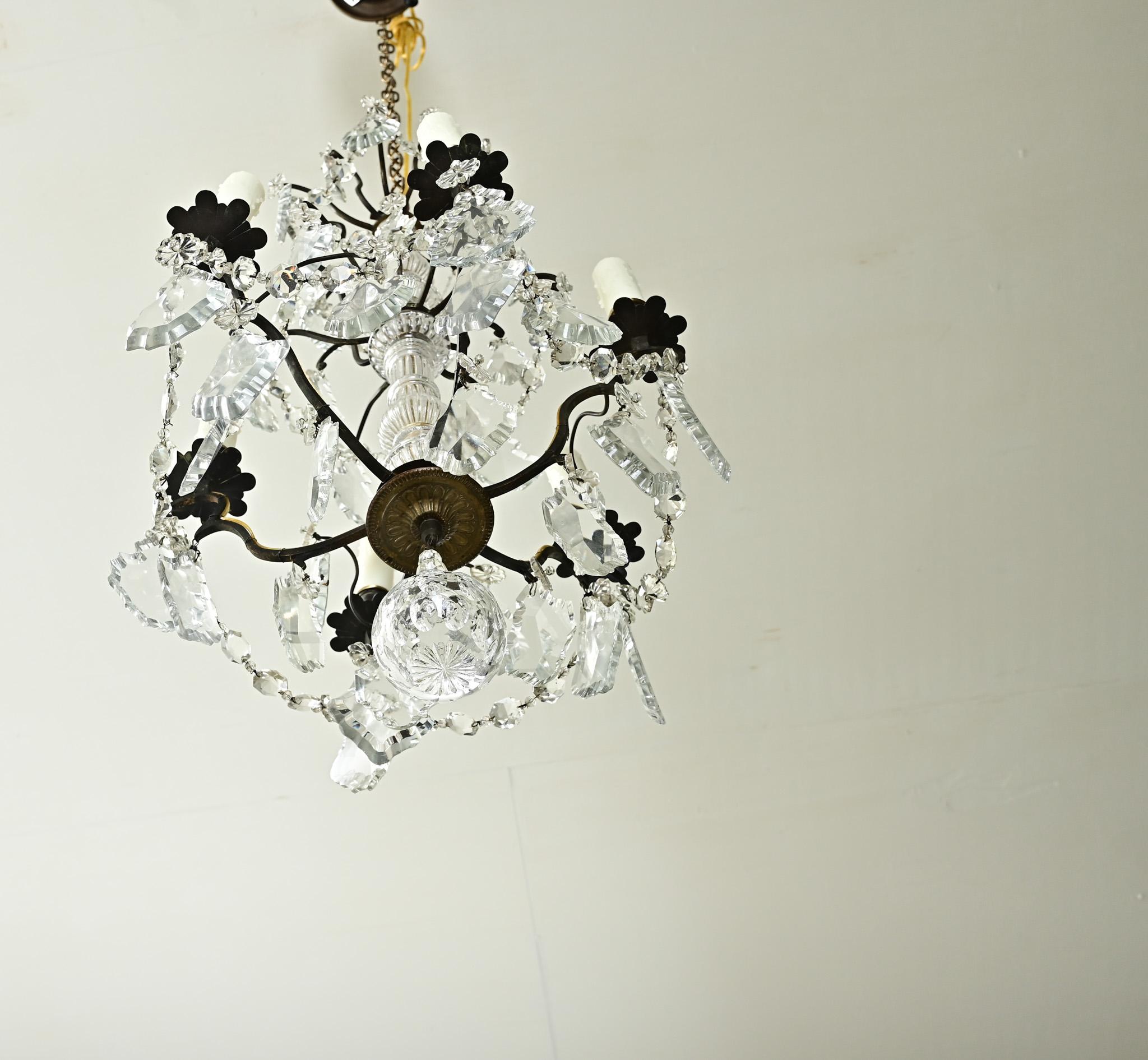 French 19th Century Bronze & Crystal Chandelier In Good Condition In Baton Rouge, LA