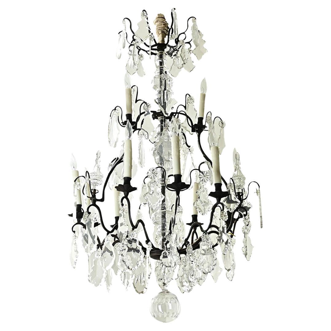French 19th Century Bronze & Crystal Chandelier For Sale