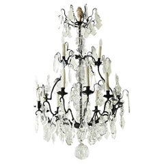 Antique French 19th Century Bronze & Crystal Chandelier