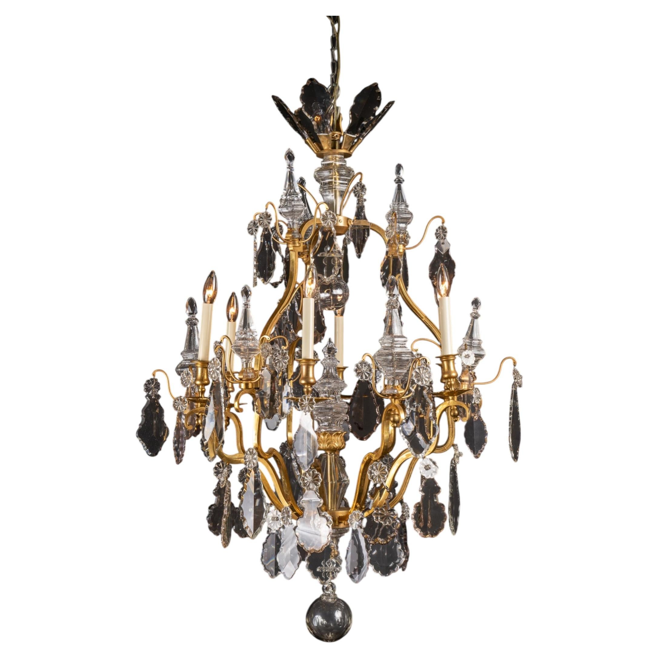 French 19th Century Bronze d’ore and Crystal Chandelier with Unique Crown For Sale