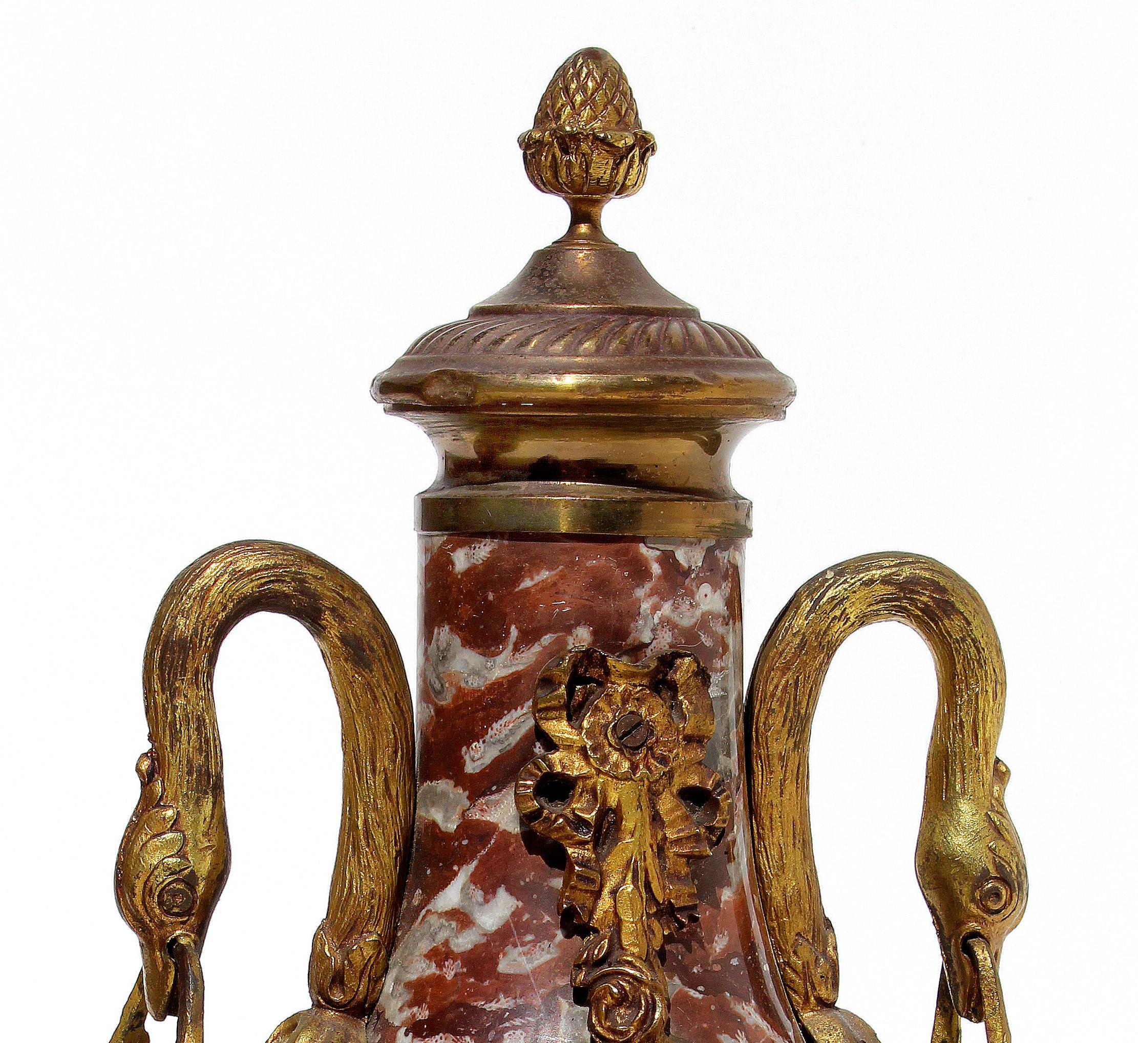 Gilt French 19th Century Bronze Doré and Marble Cassolettes