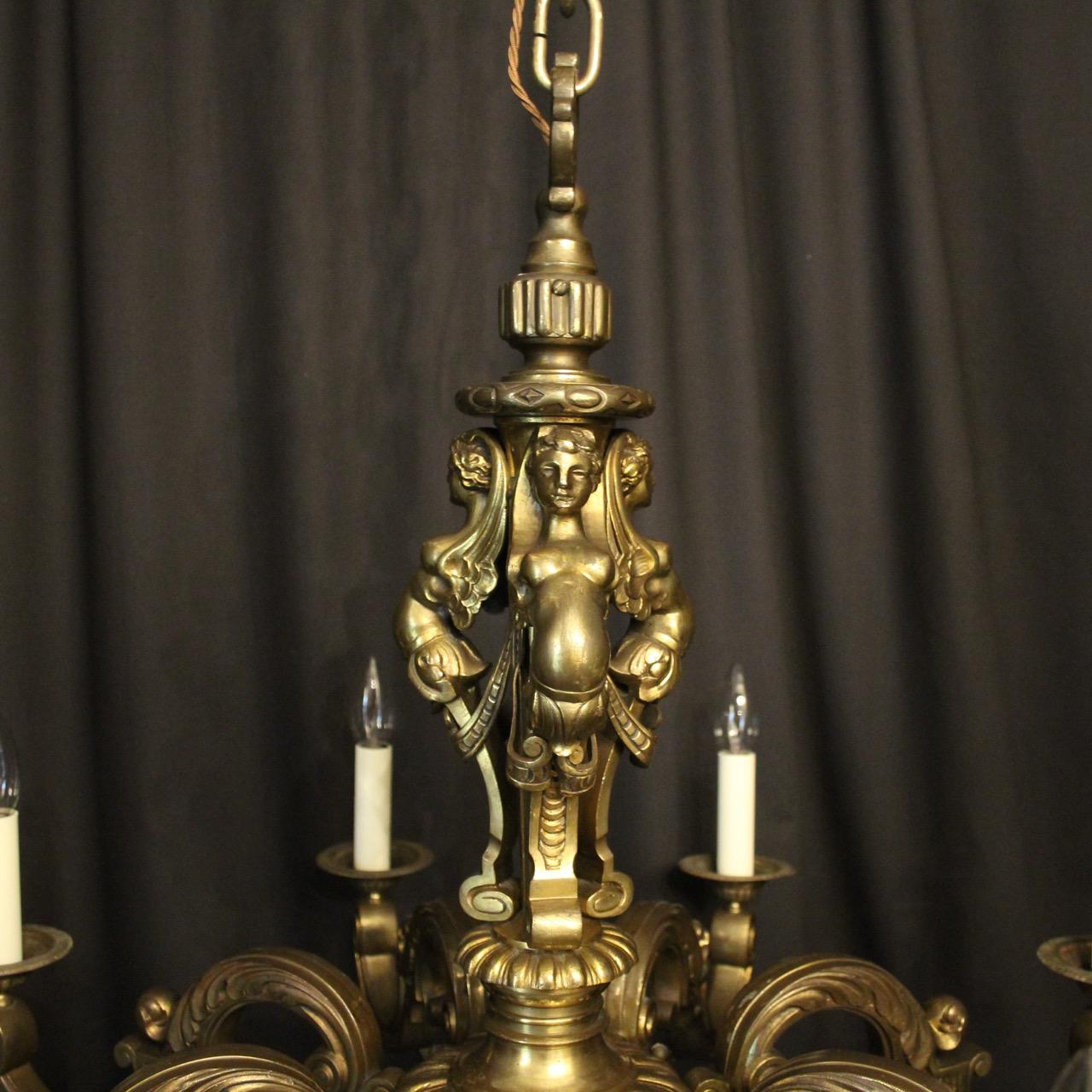 French 19th Century Bronze Eight-Light Antique Chandelier In Good Condition In Chester, GB
