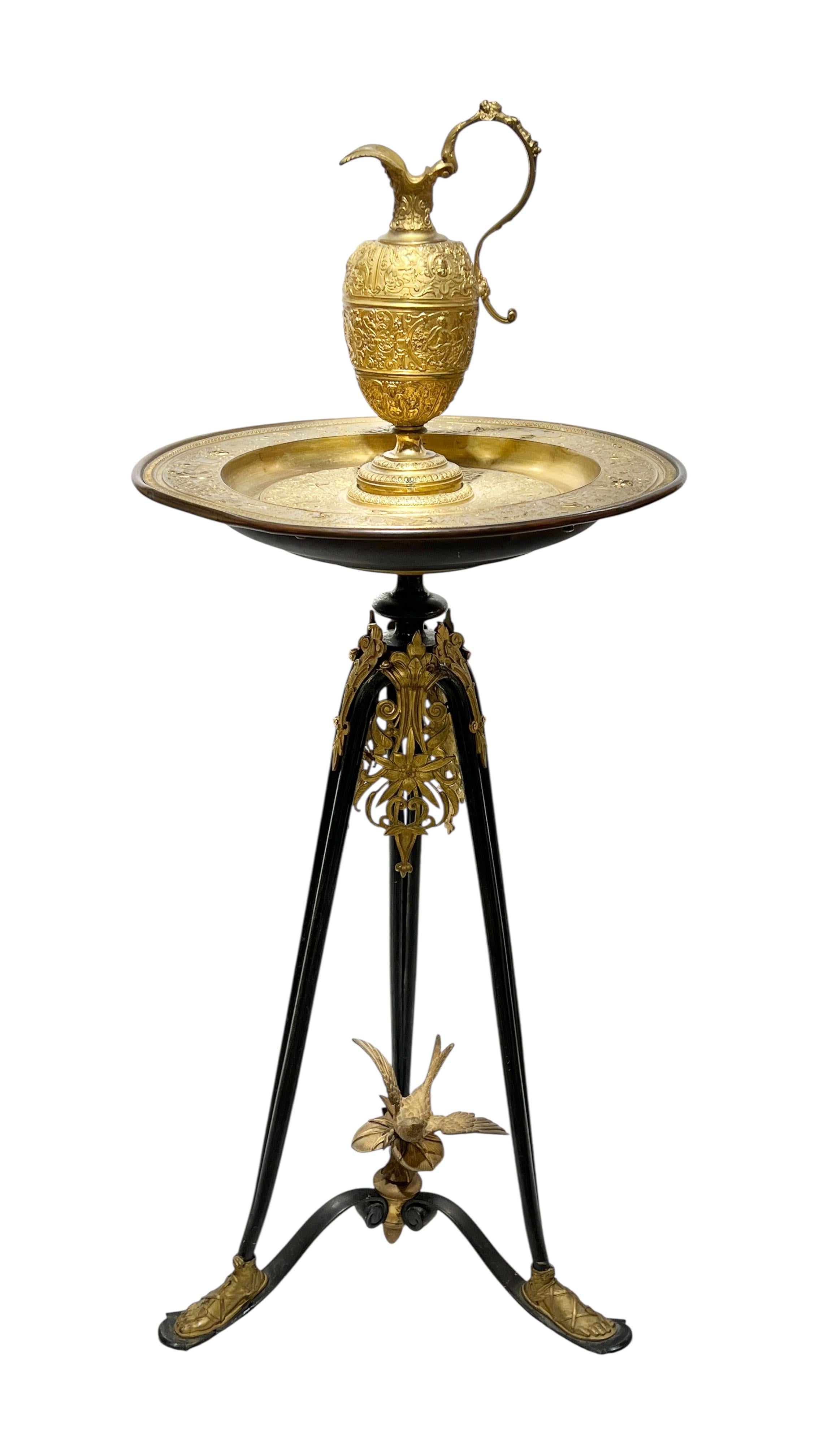French 19th Century  Bronze  Electroform  Ewer and Basin on Stand In Good Condition For Sale In New York, NY