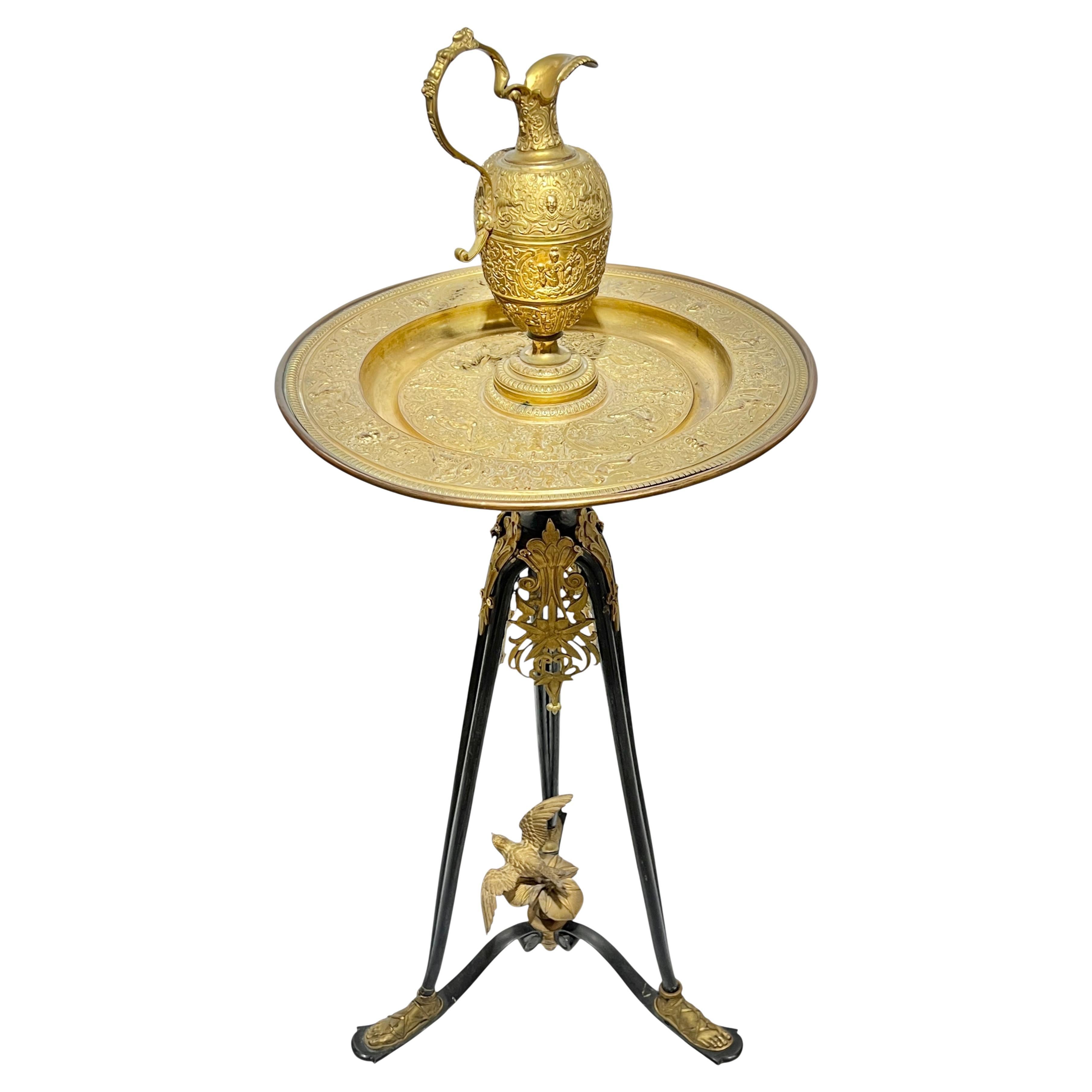 French 19th Century  Bronze  Electroform  Ewer and Basin on Stand For Sale