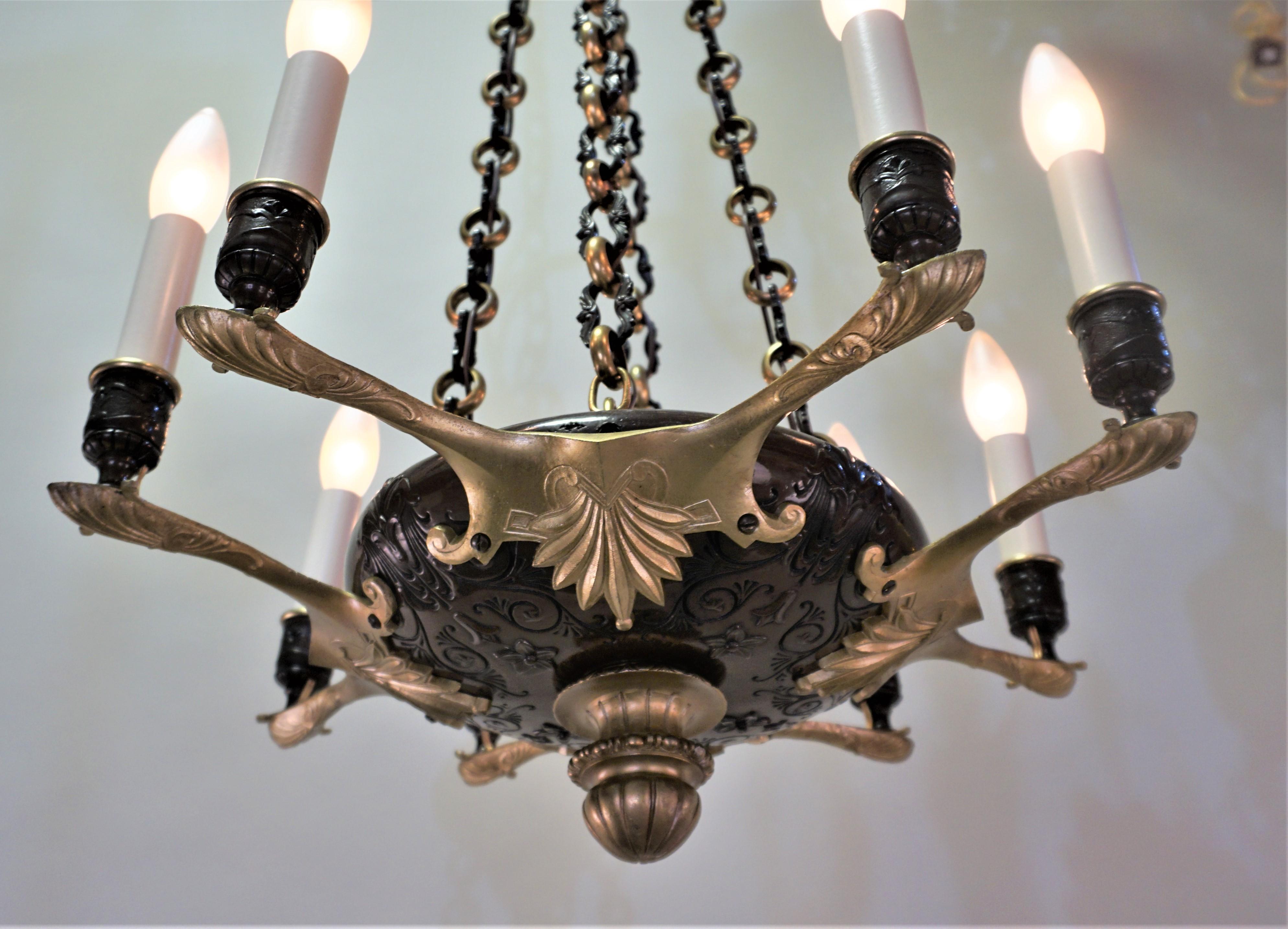 Lacquered French 19th Century Bronze Empire Chandelier
