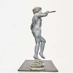 French 19th Century Bronze Fountain with Figural Boy Playing Flute