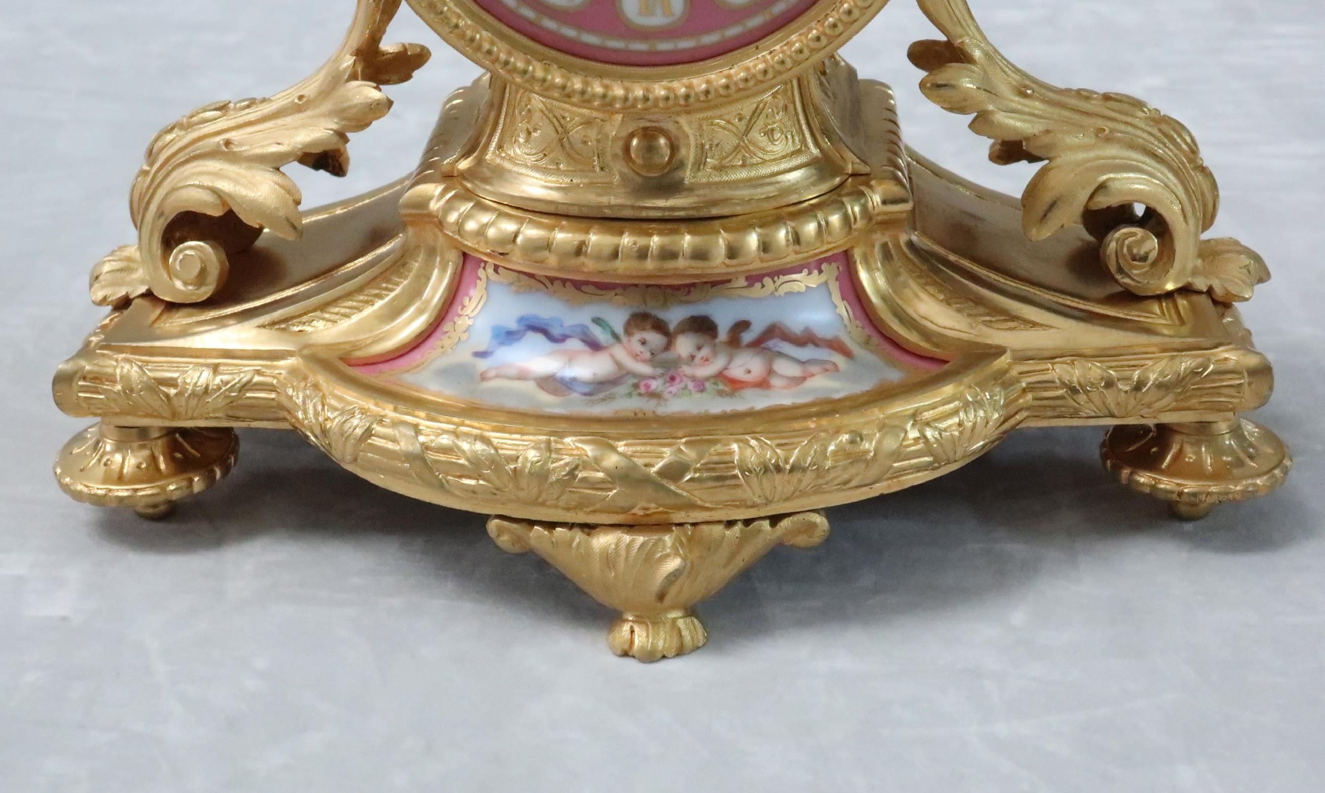 Louis XVI French 19th Century Bronze Gilt and Porcelain Mantel Clock