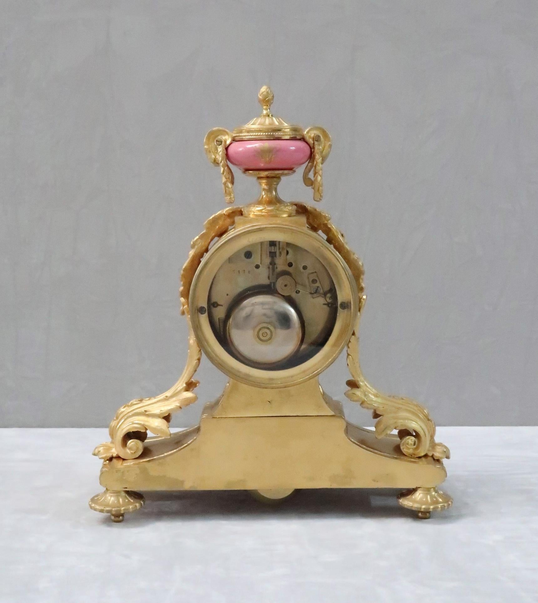 French 19th Century Bronze Gilt and Porcelain Mantel Clock 2