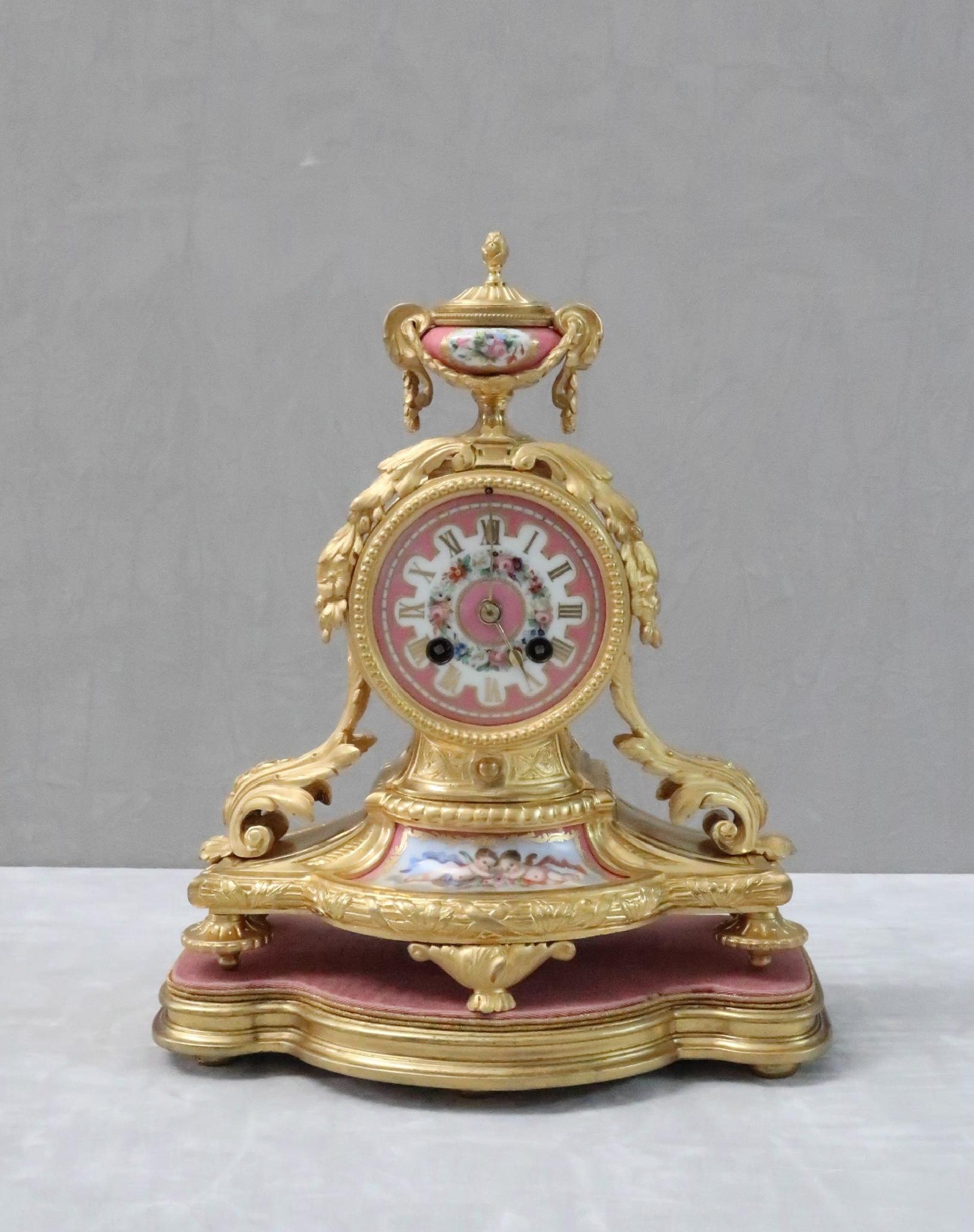 French 19th Century Bronze Gilt and Porcelain Mantel Clock 4