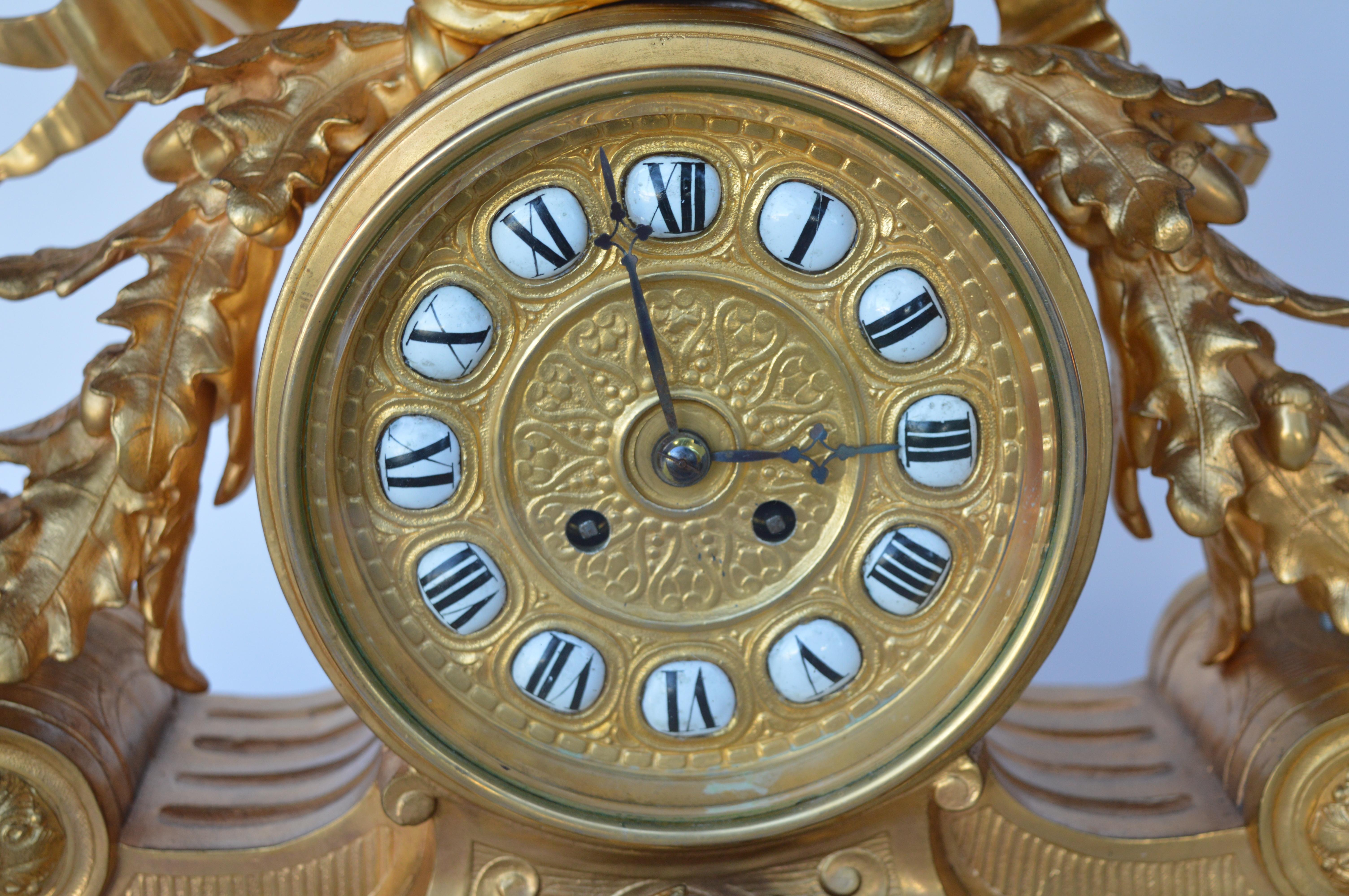 French 19th Century Bronze Gold Plated Clock For Sale 3