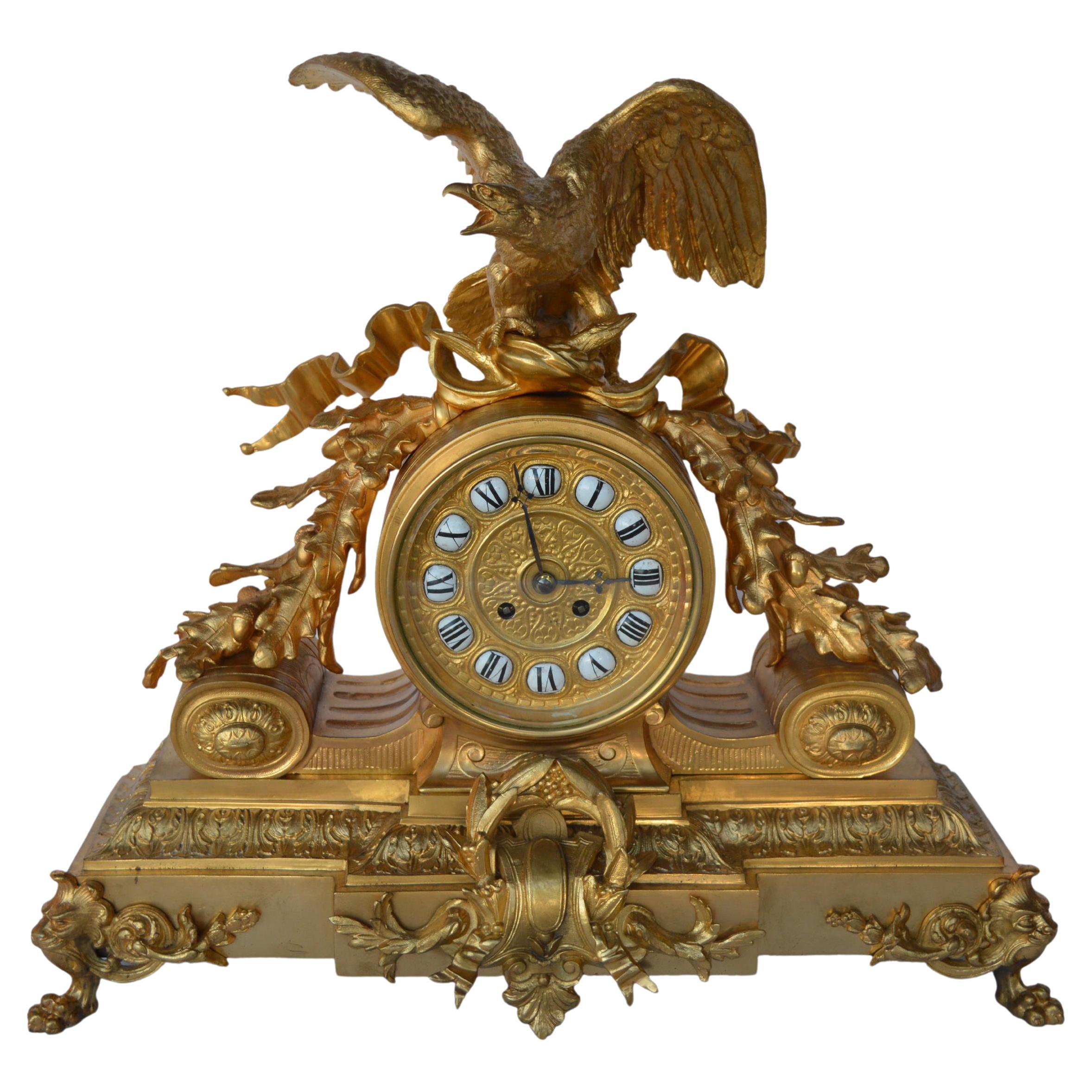 French 19th Century Bronze Gold Plated Clock For Sale