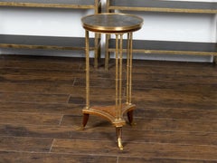 French 19th Century Bronze Guéridon Table with Black Marble Top and Burl Shelf