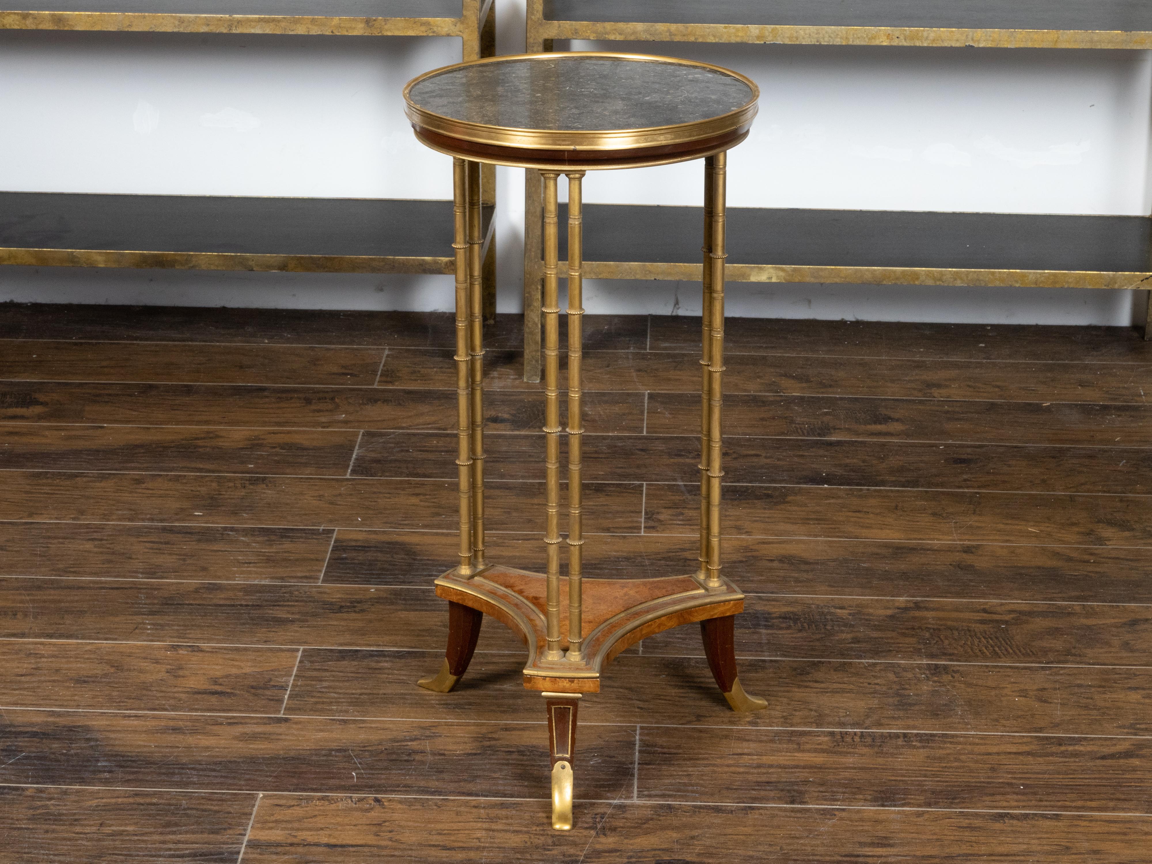 French 19th Century Bronze Guéridon Table with Black Marble Top and Burl Shelf 2