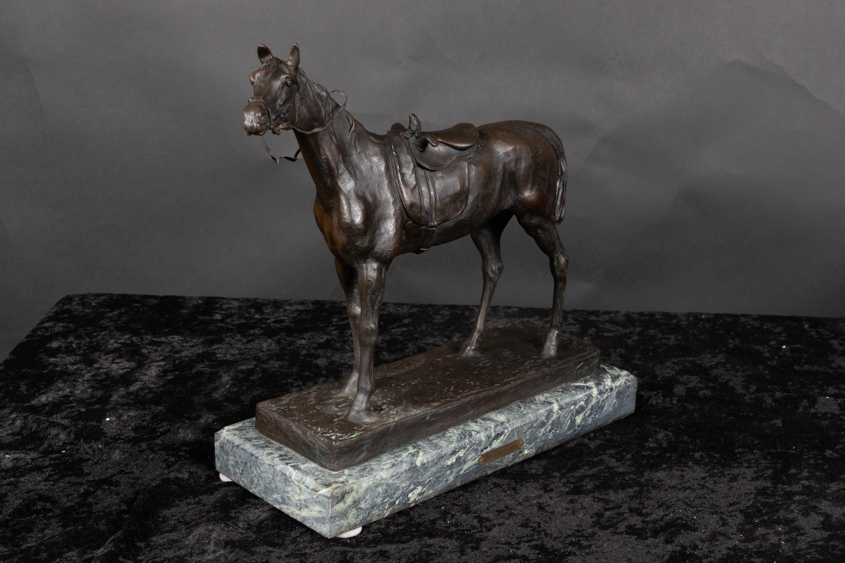 French 19th Century Bronze Horse, Signed J. Moigniez, Mounted on Marble Base For Sale 2