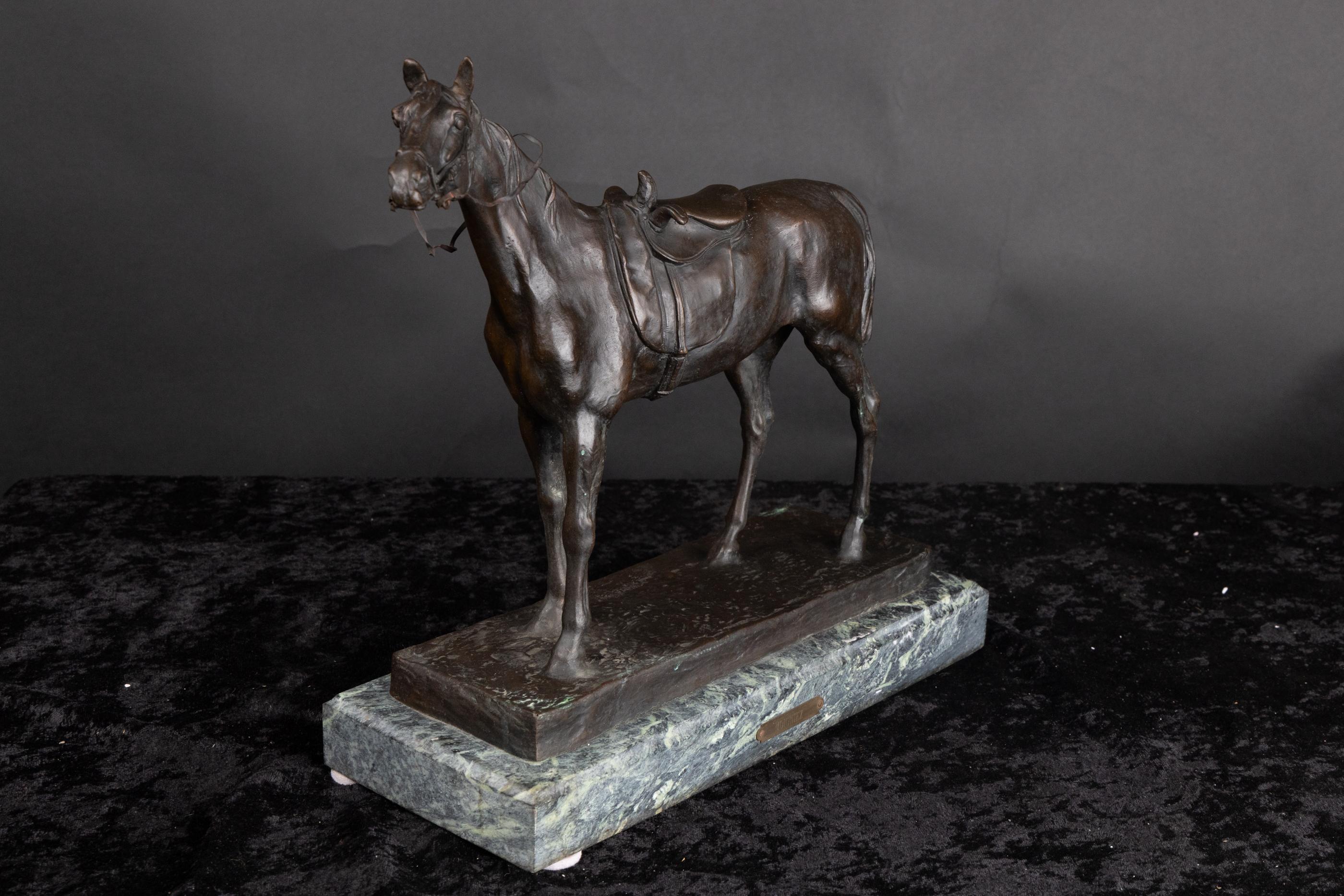 French 19th Century Bronze Horse, Signed J. Moigniez, Mounted on Marble Base For Sale 3