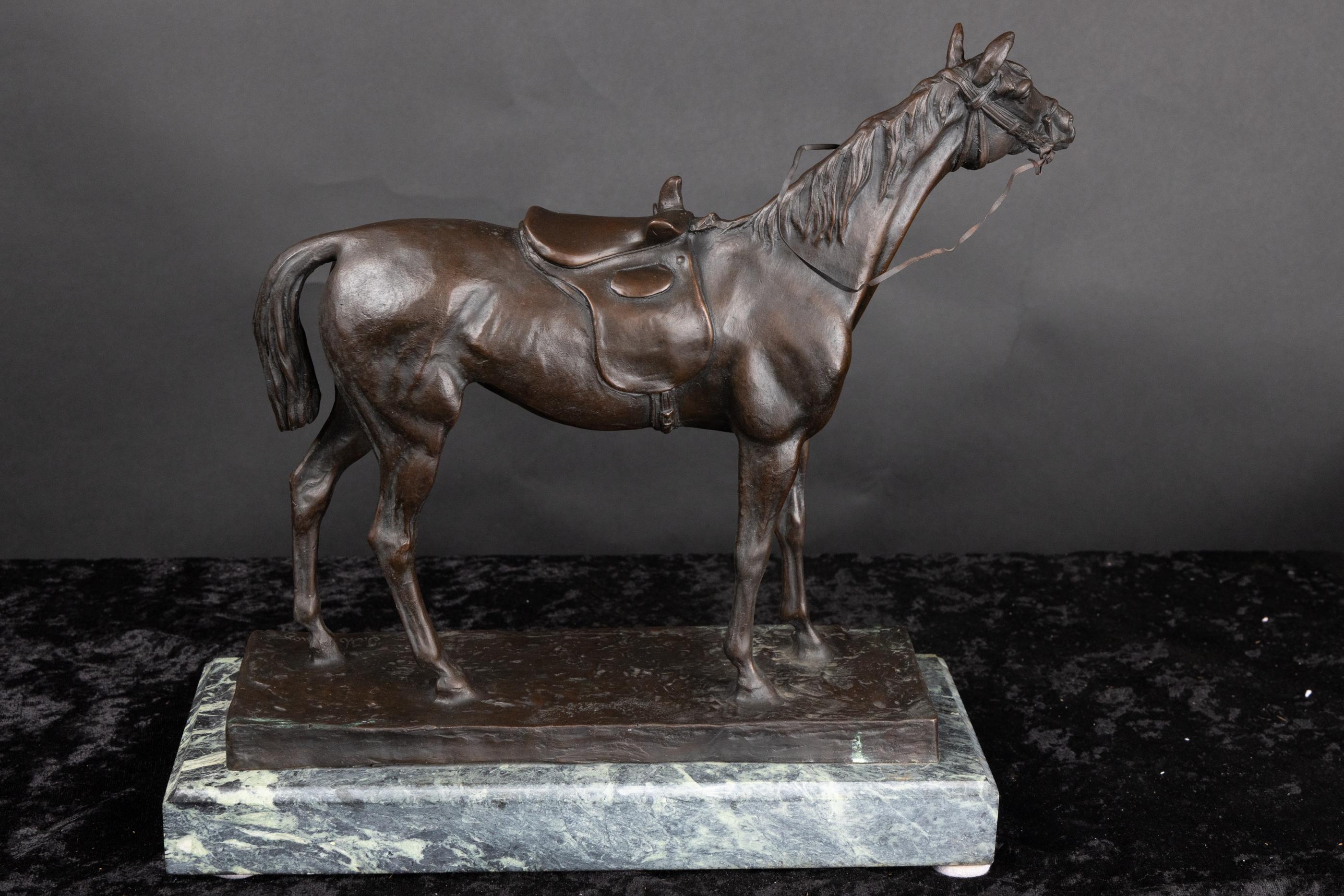 French 19th Century Bronze Horse, Signed J. Moigniez, Mounted on Marble Base For Sale 4