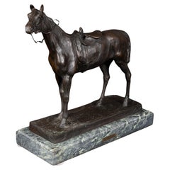 French 19th Century Bronze Horse, Signed J. Moigniez, Mounted on Marble Base