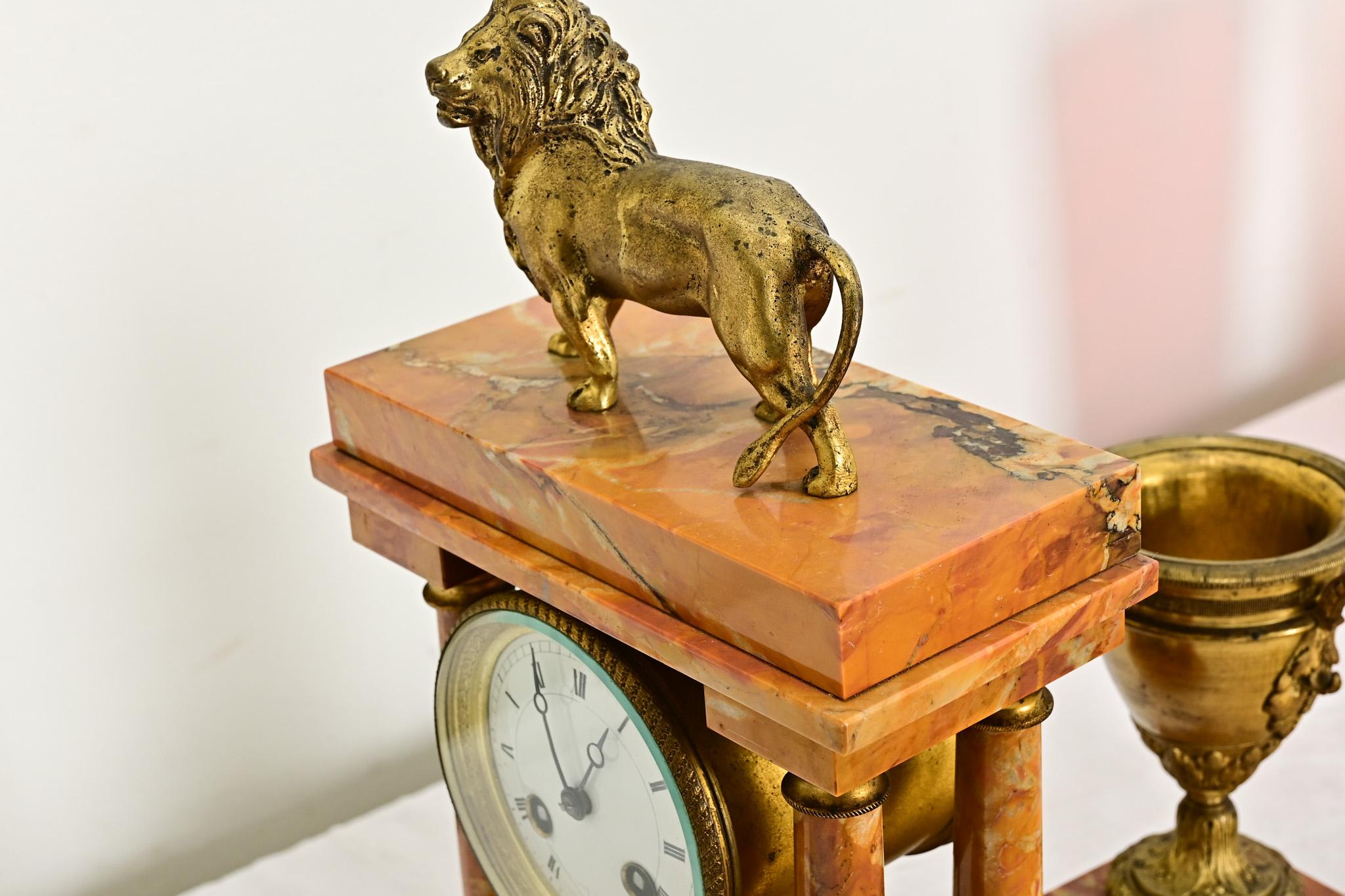 French 19th Century Bronze & Marble Mantel Clock Set For Sale 5