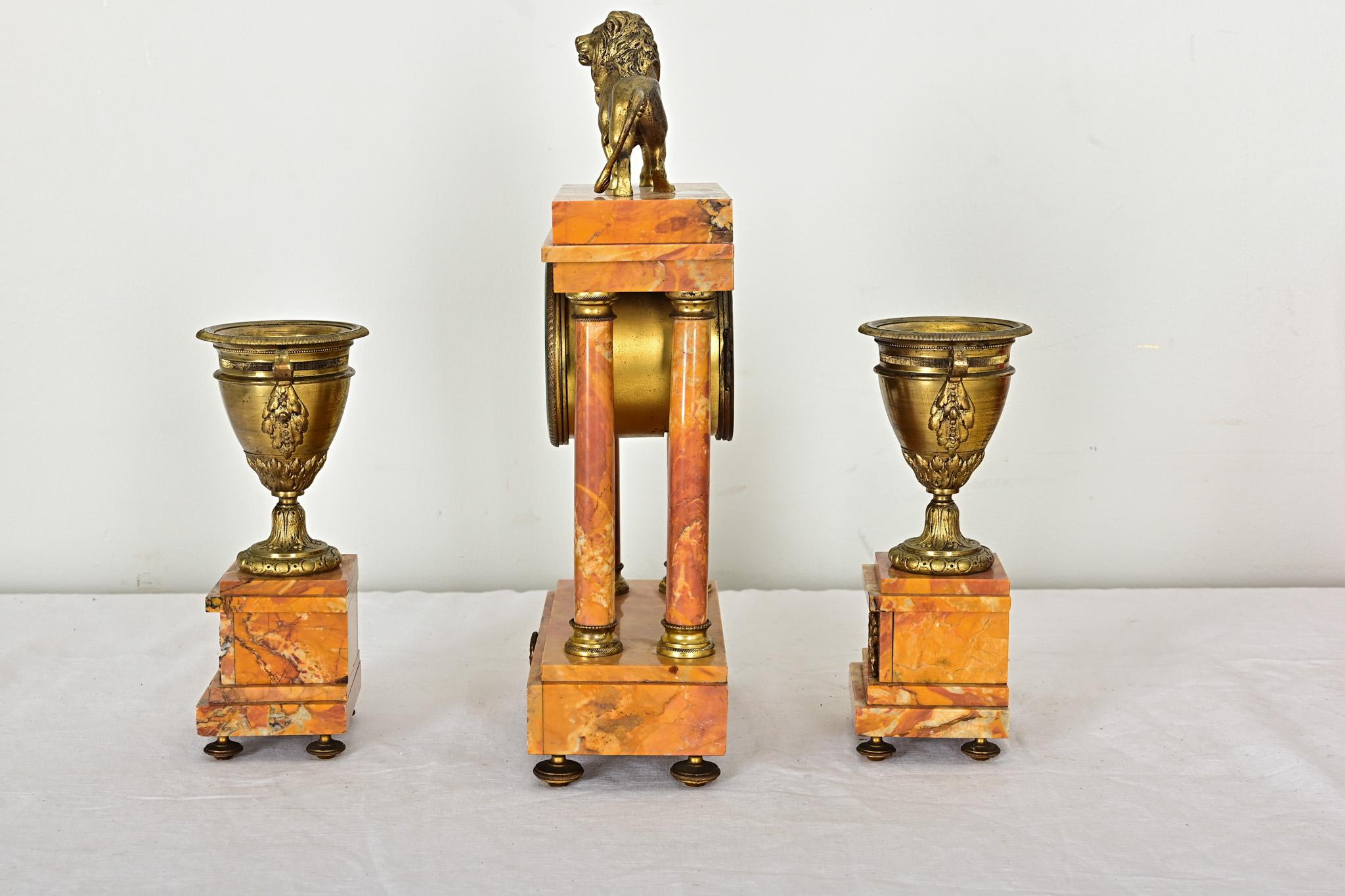 French 19th Century Bronze & Marble Mantel Clock Set For Sale 6