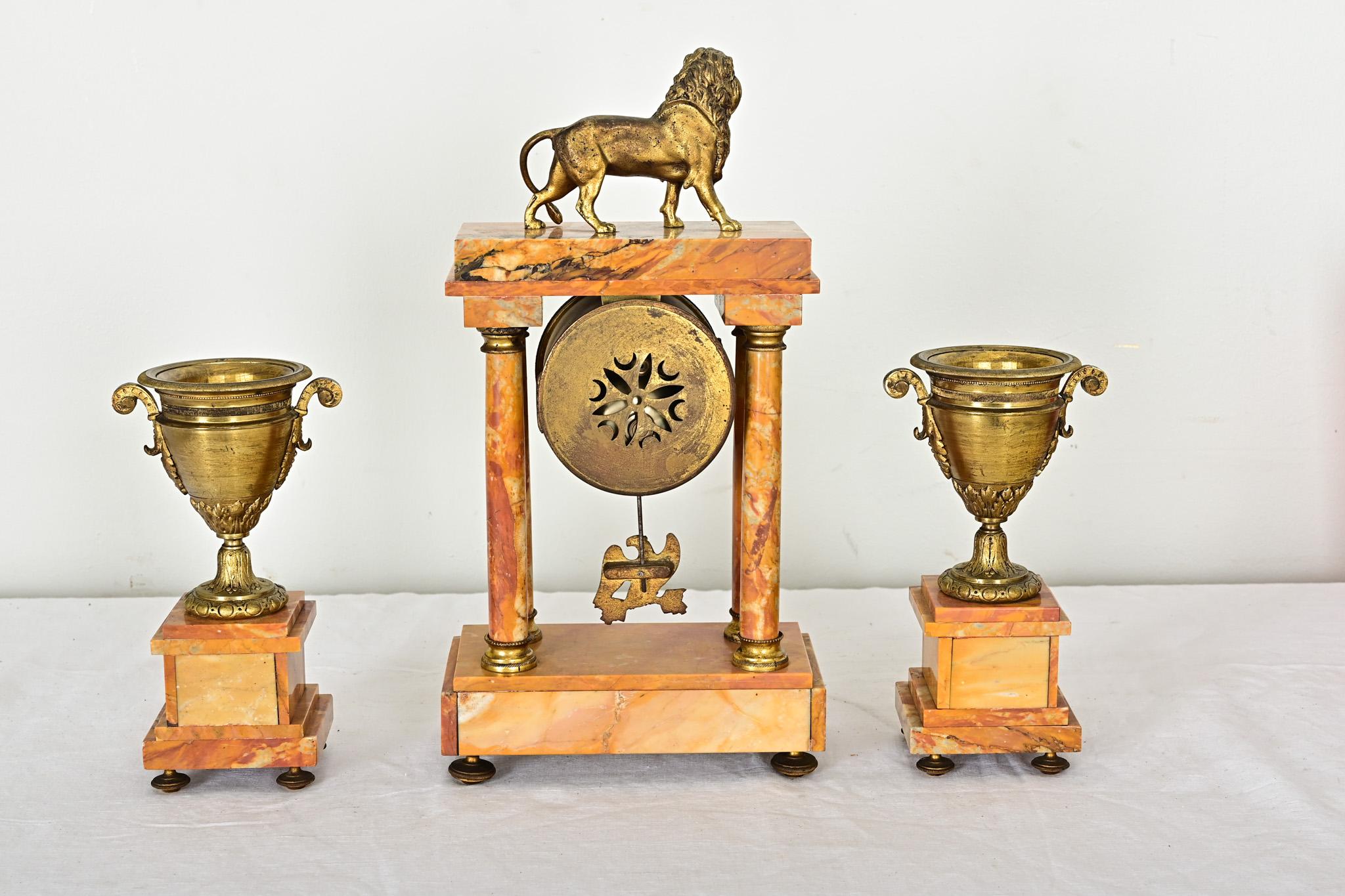 French 19th Century Bronze & Marble Mantel Clock Set For Sale 7