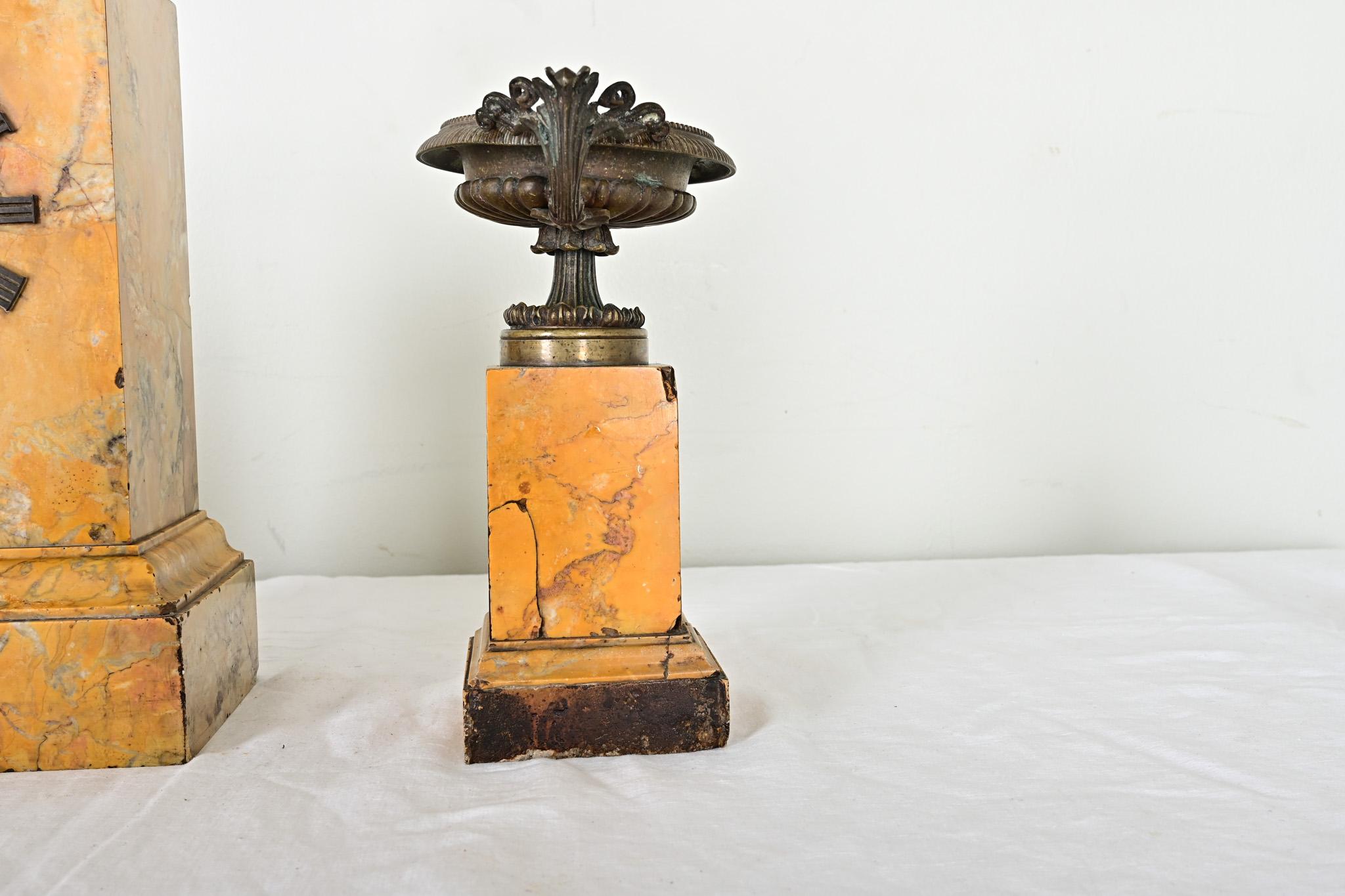 French 19th Century Bronze & Marble Mantel Clock Set For Sale 8