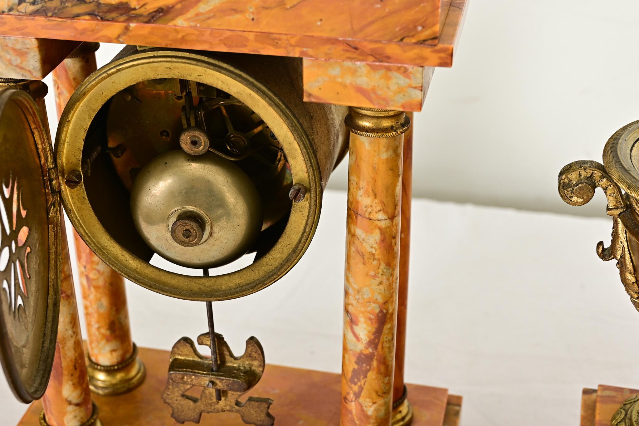 French 19th Century Bronze & Marble Mantel Clock Set For Sale 8
