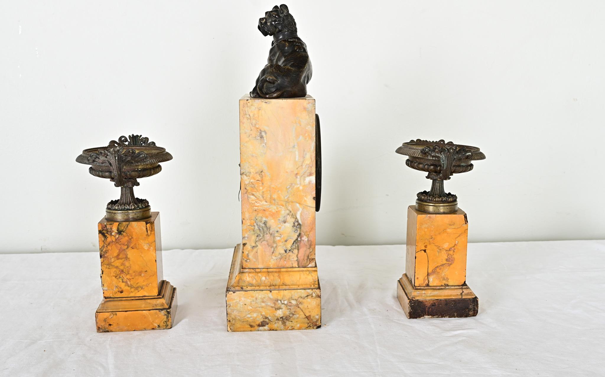 French 19th Century Bronze & Marble Mantel Clock Set For Sale 9