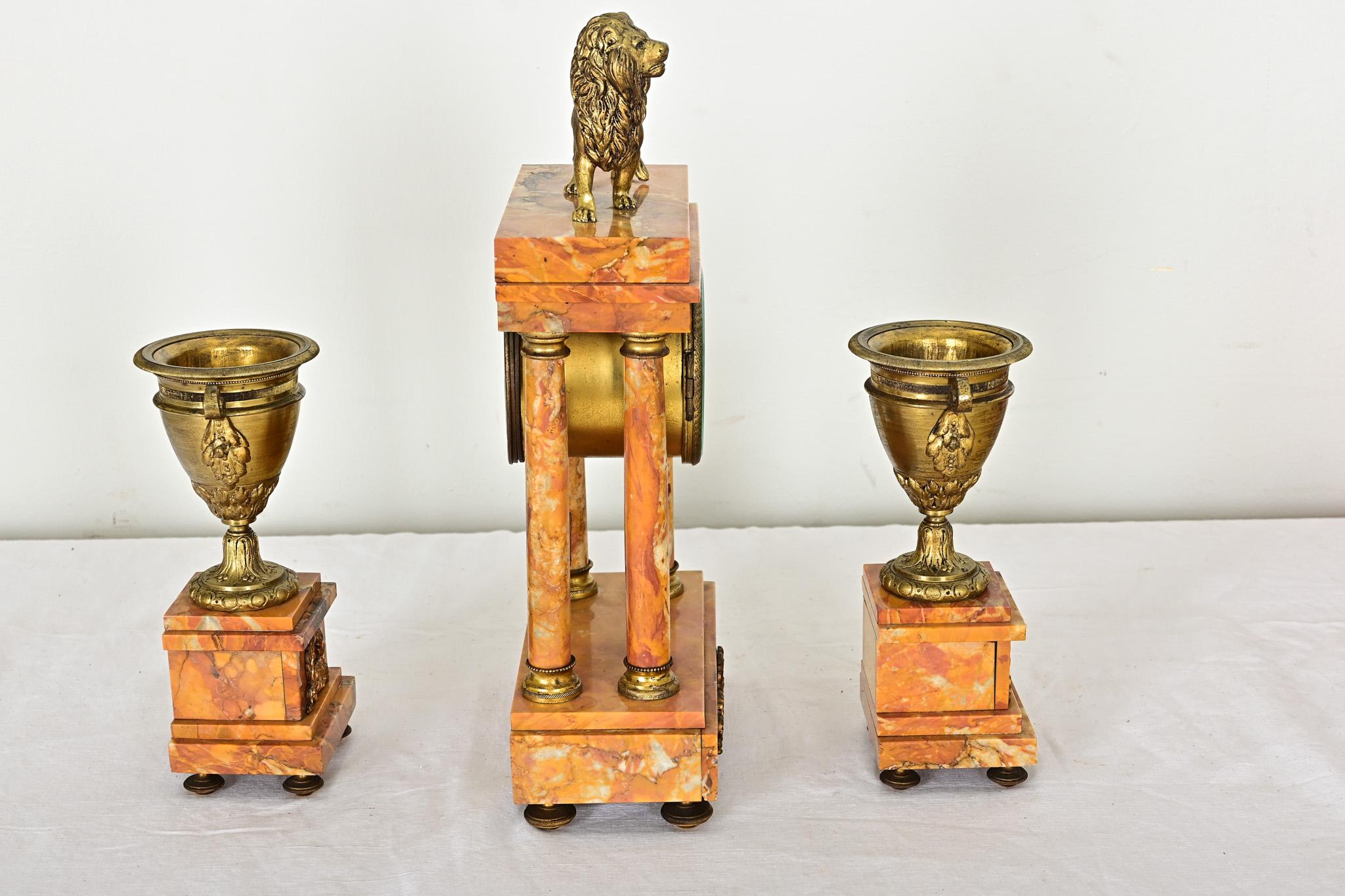 French 19th Century Bronze & Marble Mantel Clock Set For Sale 9