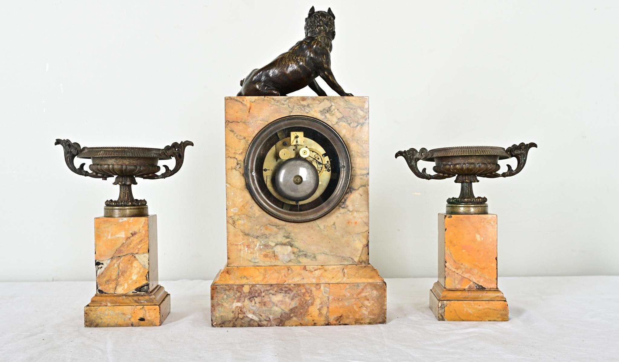 French 19th Century Bronze & Marble Mantel Clock Set For Sale 10