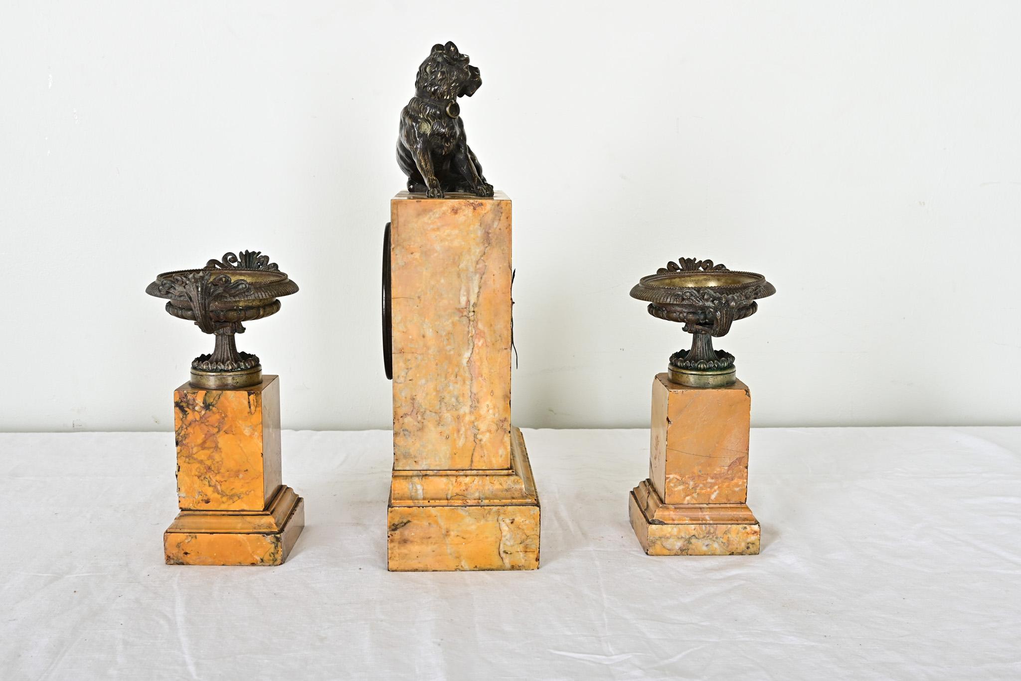 French 19th Century Bronze & Marble Mantel Clock Set For Sale 14
