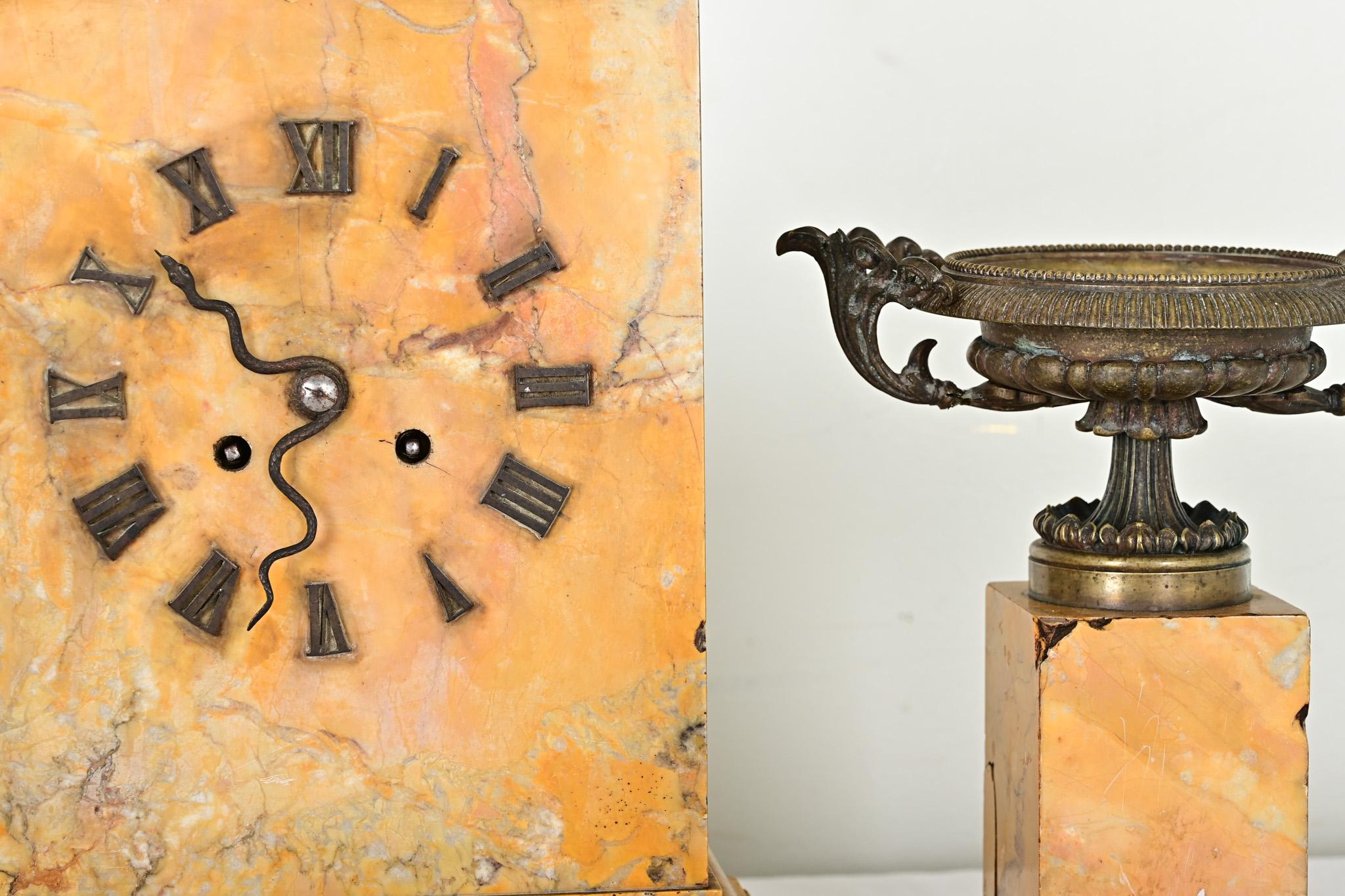 Other French 19th Century Bronze & Marble Mantel Clock Set For Sale