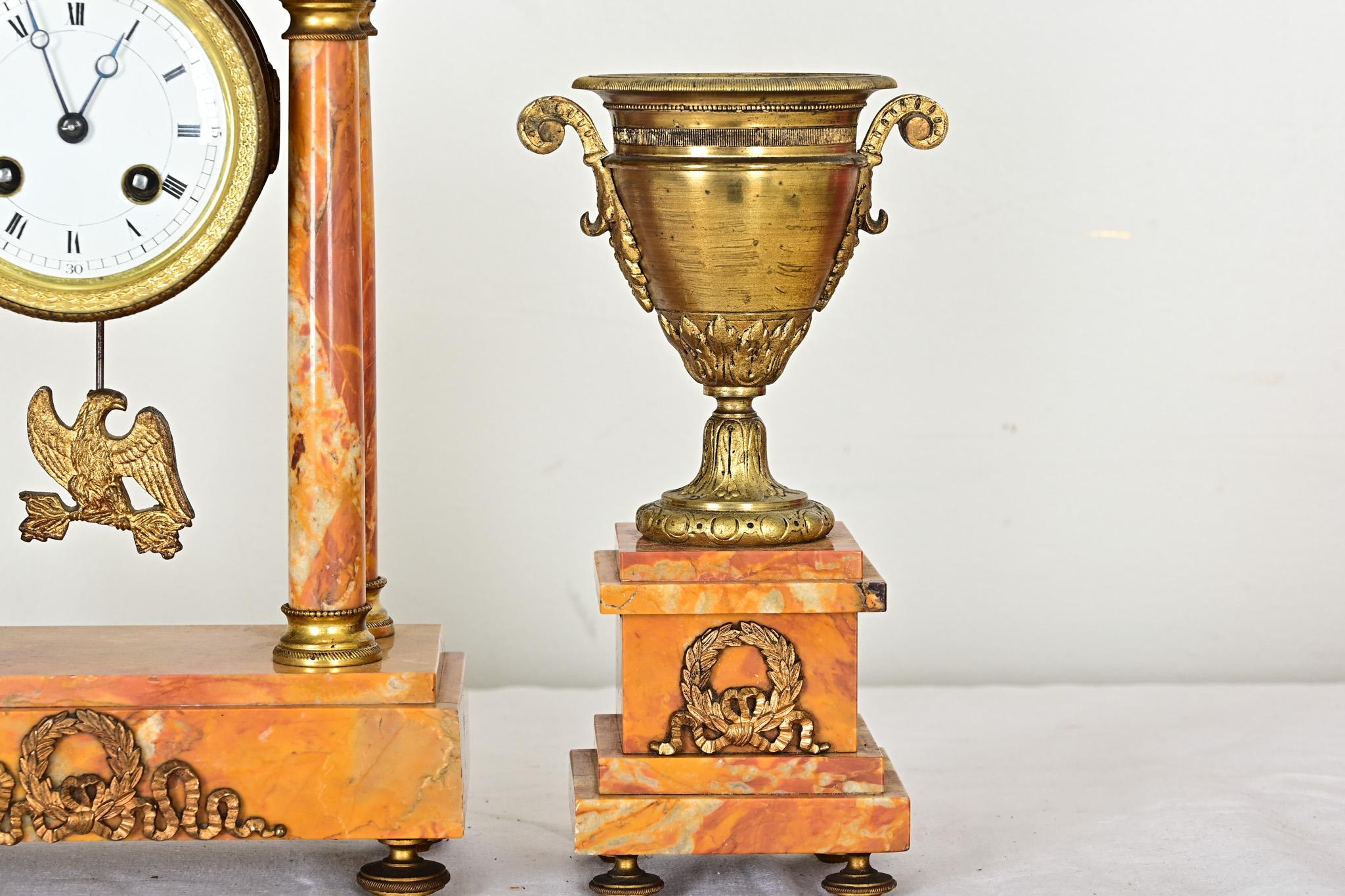 Other French 19th Century Bronze & Marble Mantel Clock Set For Sale
