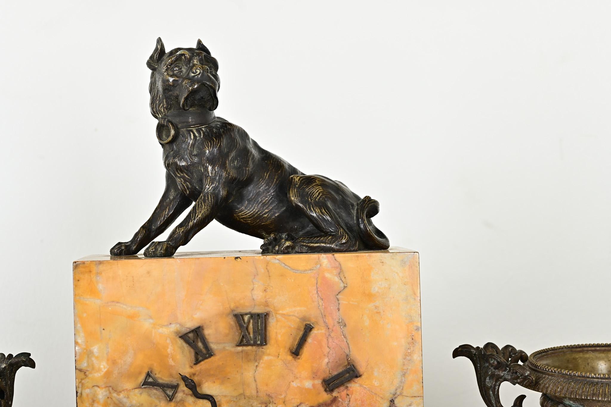 French 19th Century Bronze & Marble Mantel Clock Set For Sale 1