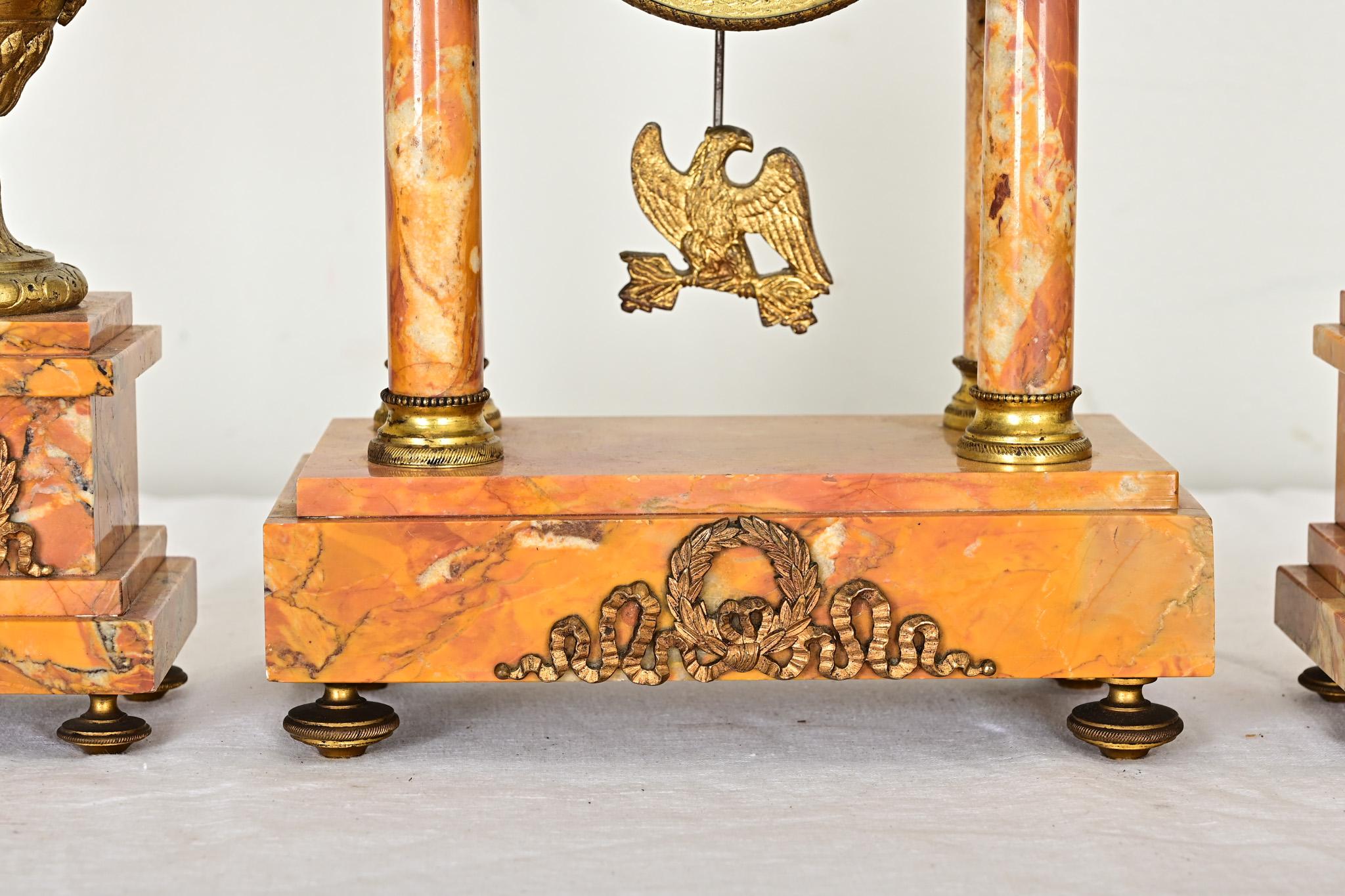 French 19th Century Bronze & Marble Mantel Clock Set For Sale 1