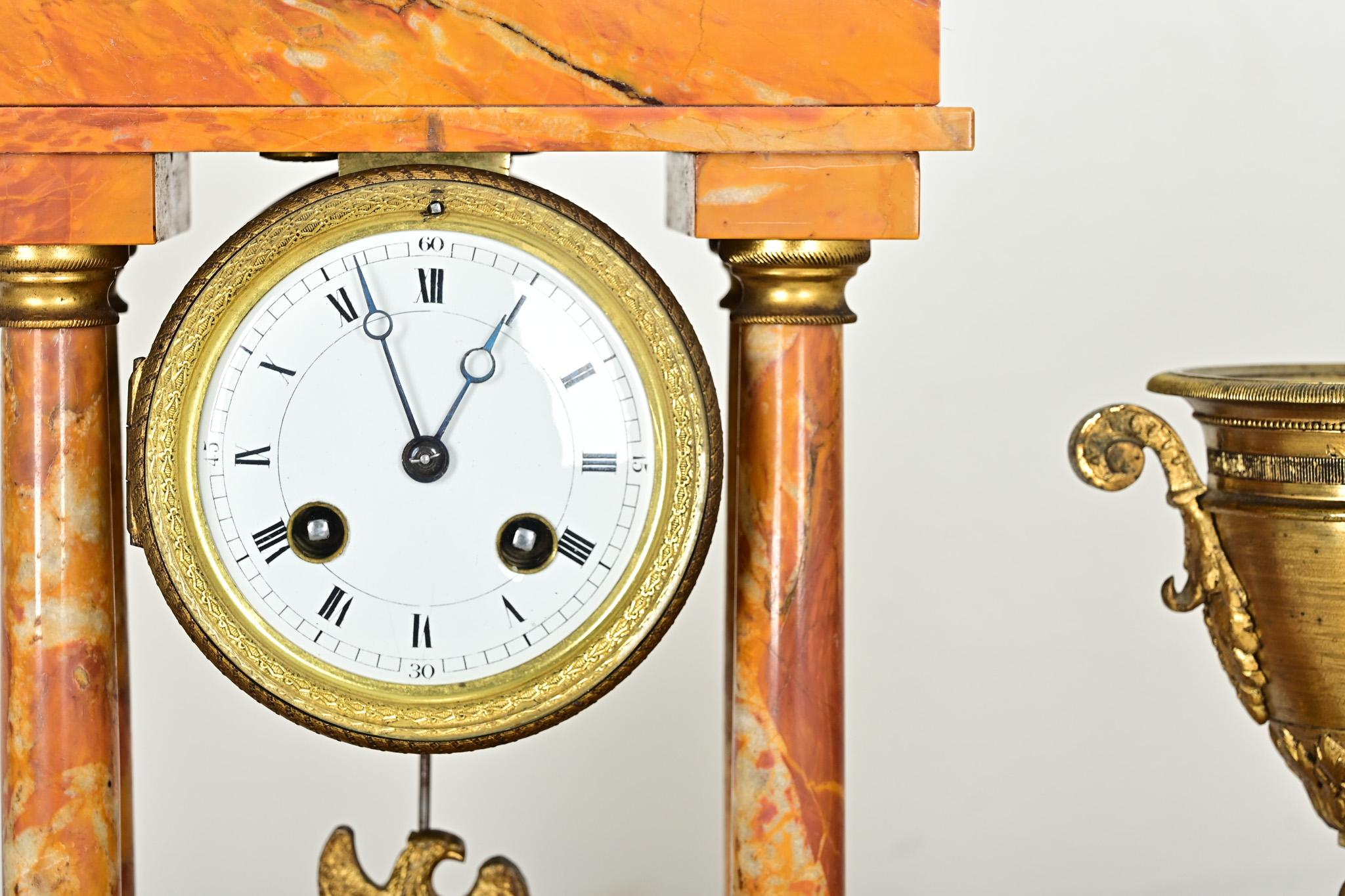 French 19th Century Bronze & Marble Mantel Clock Set For Sale 2