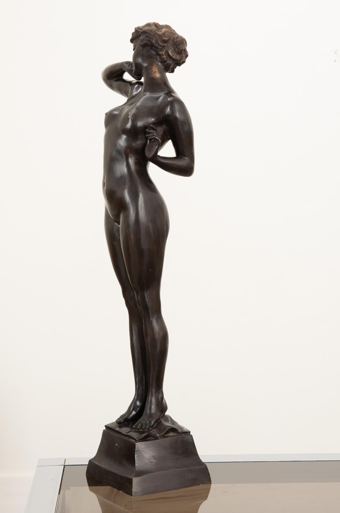 Fired French 19th Century Bronze Nude Statue For Sale