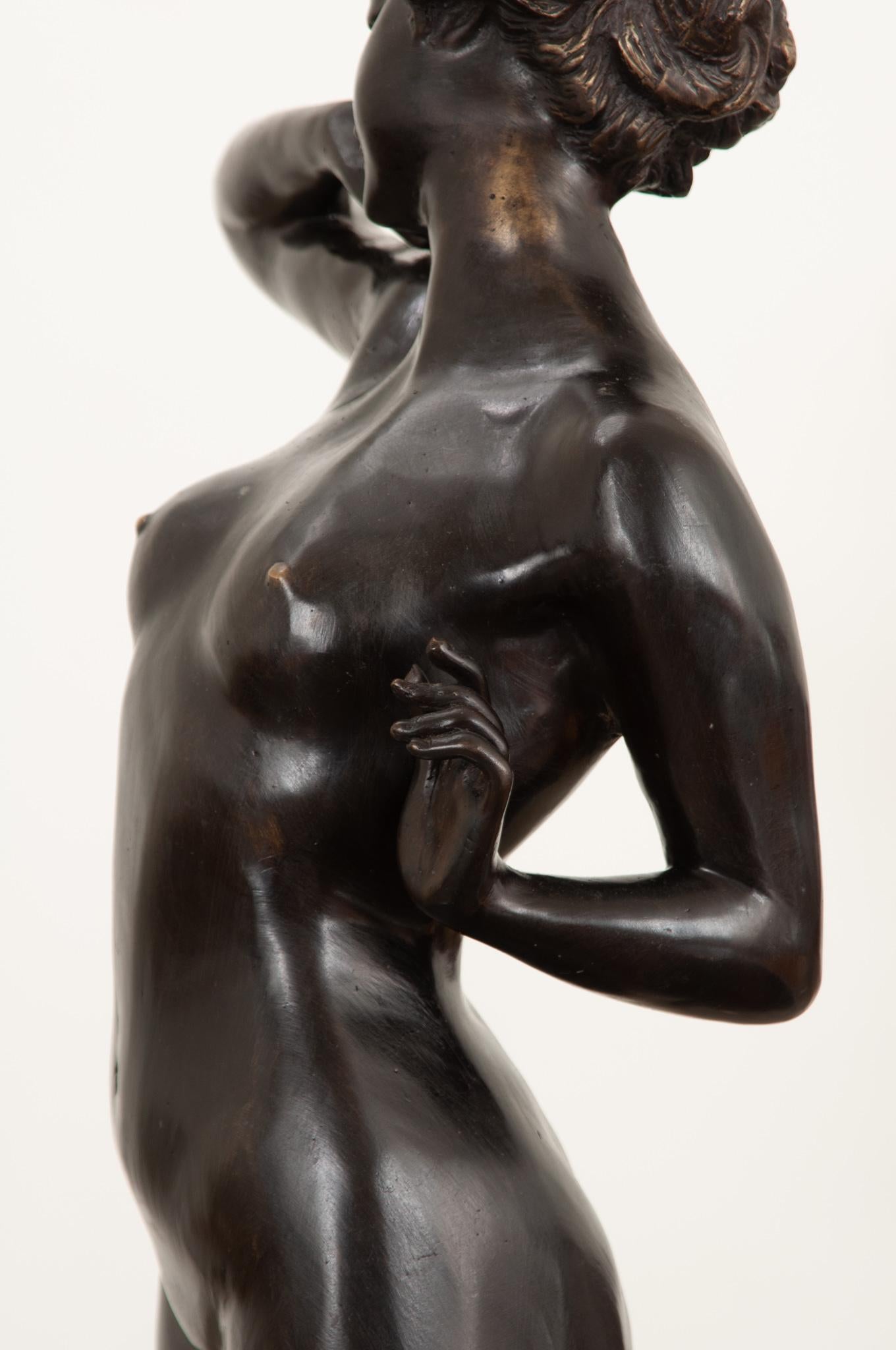 Metal French 19th Century Bronze Nude Statue For Sale