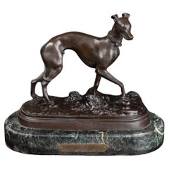 French 19th Century Bronze of a Whippet Dog, Signed ‘P. J. Mene’