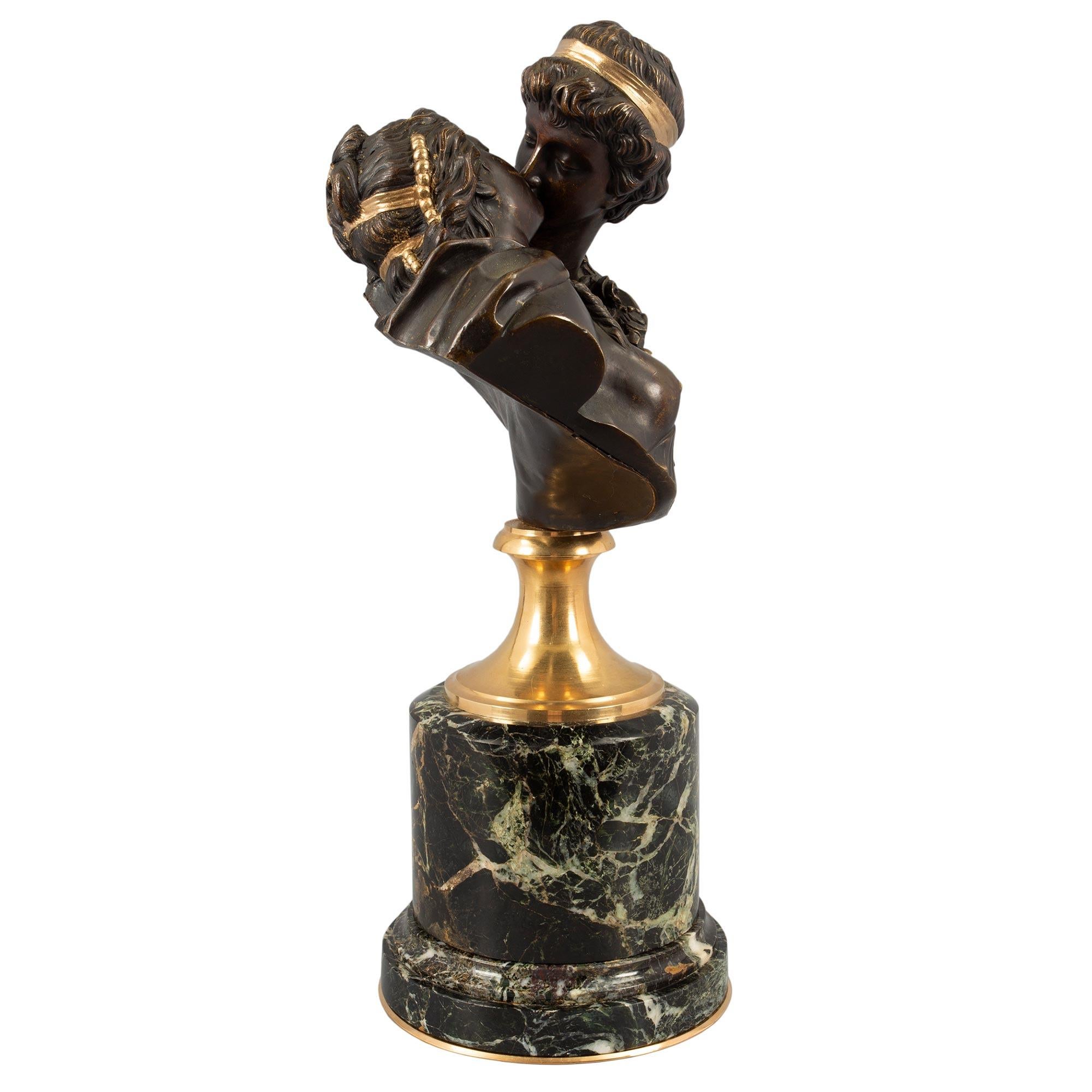 French 19th century Bronze, Ormolu and Marble Le Baiser Donné bust, after Houdon im Zustand „Gut“ im Angebot in West Palm Beach, FL