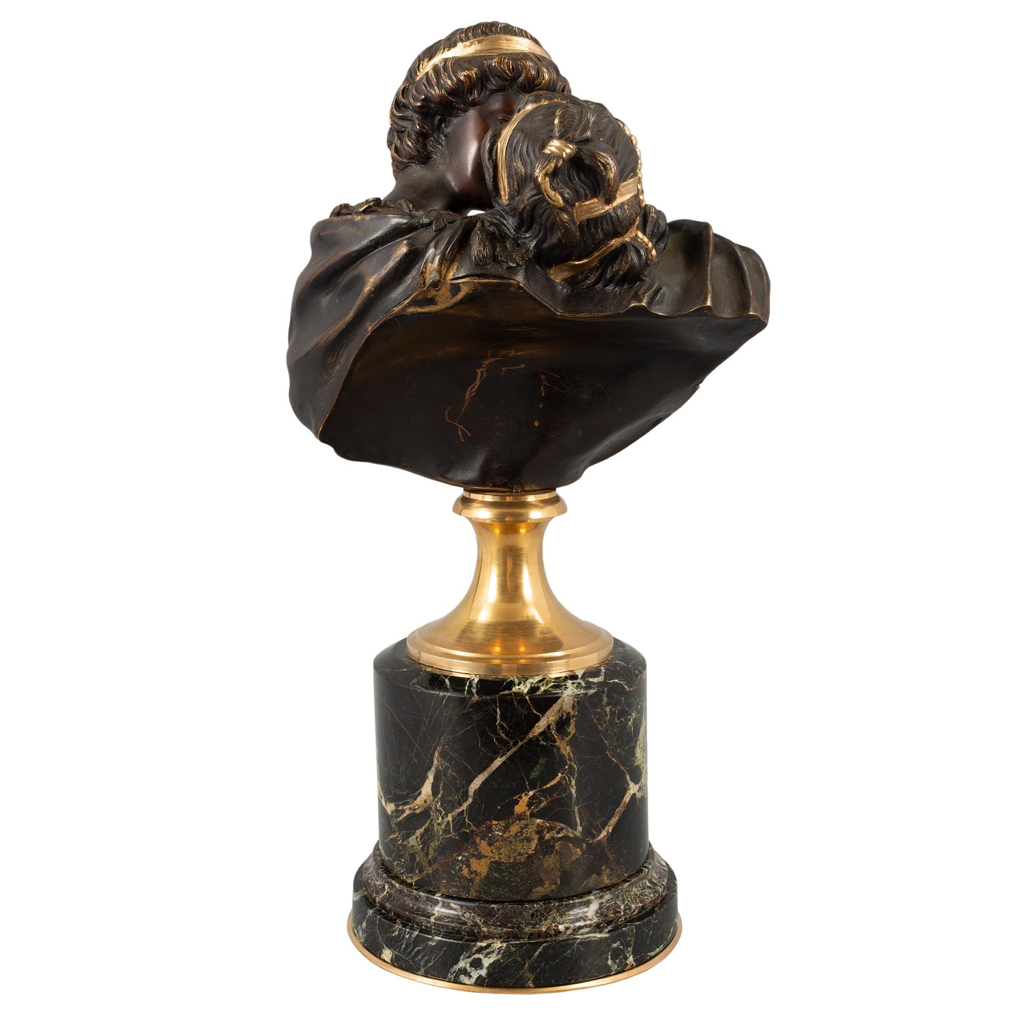 French 19th century Bronze, Ormolu and Marble Le Baiser Donné bust, after Houdon (19. Jahrhundert) im Angebot