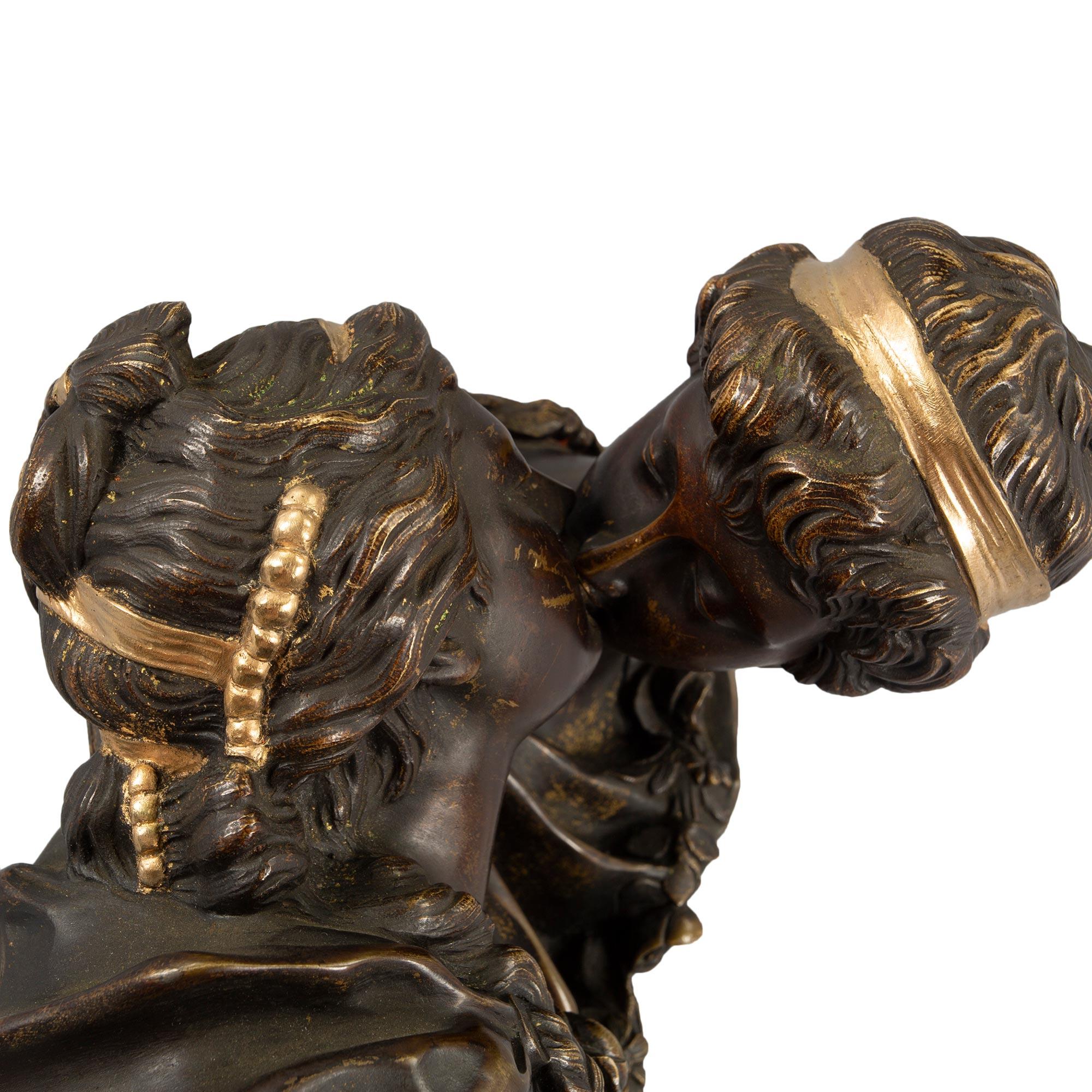 French 19th century Bronze, Ormolu and Marble Le Baiser Donné bust, after Houdon im Angebot 1