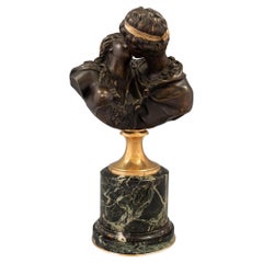 French 19th century Bronze, Ormolu and Marble Le Baiser Donné bust, after Houdon