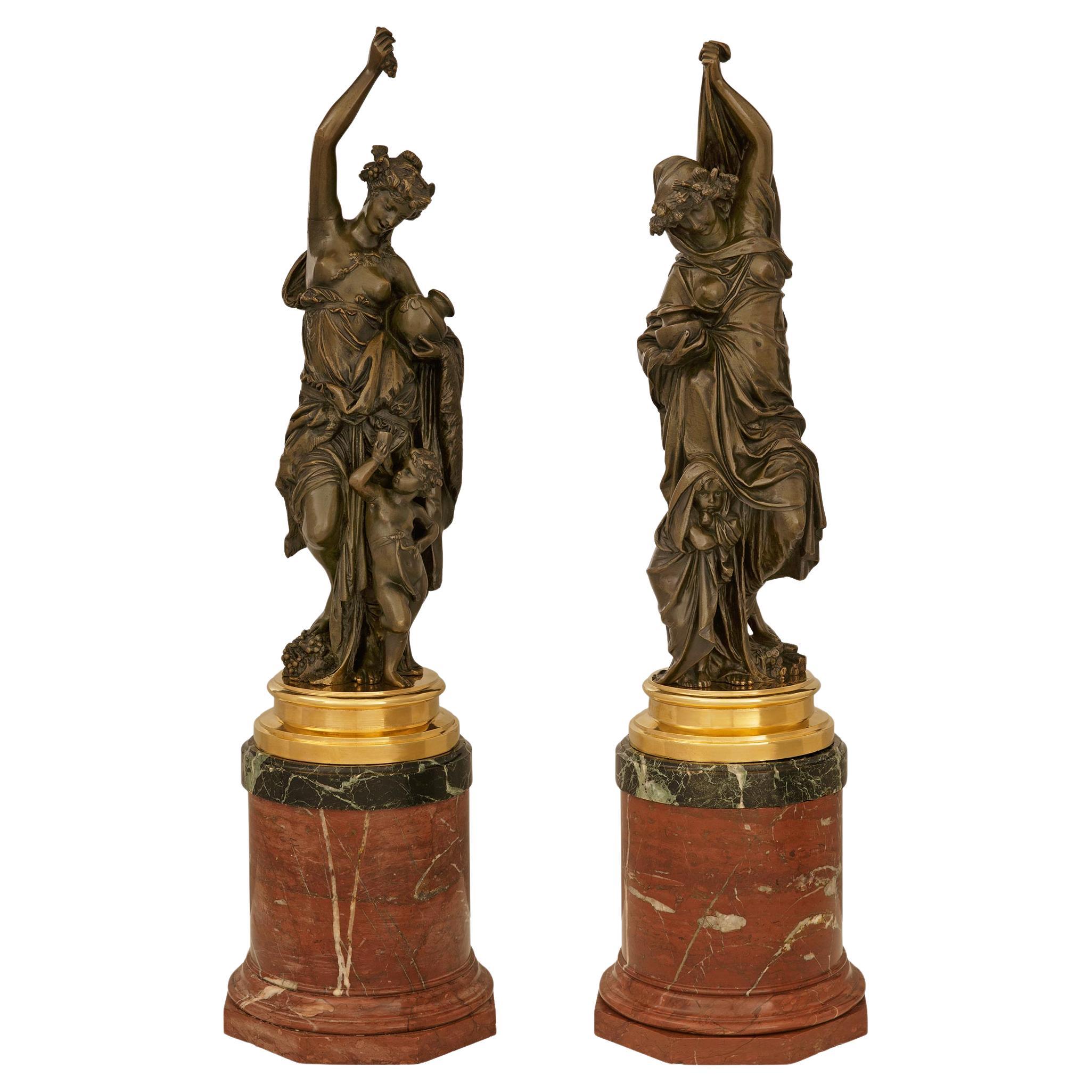 French 19th century Bronze, Ormolu and marble statues, signed Carrier Belleuse