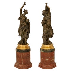 French 19th century Bronze, Ormolu and marble statues, signed Carrier Belleuse