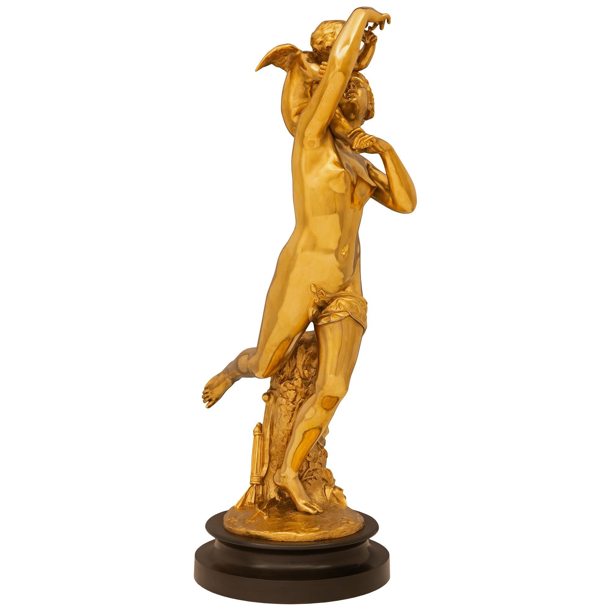 Patinated French 19th Century Bronze & Ormolu Statue Allegorie De L'amour Maternel For Sale