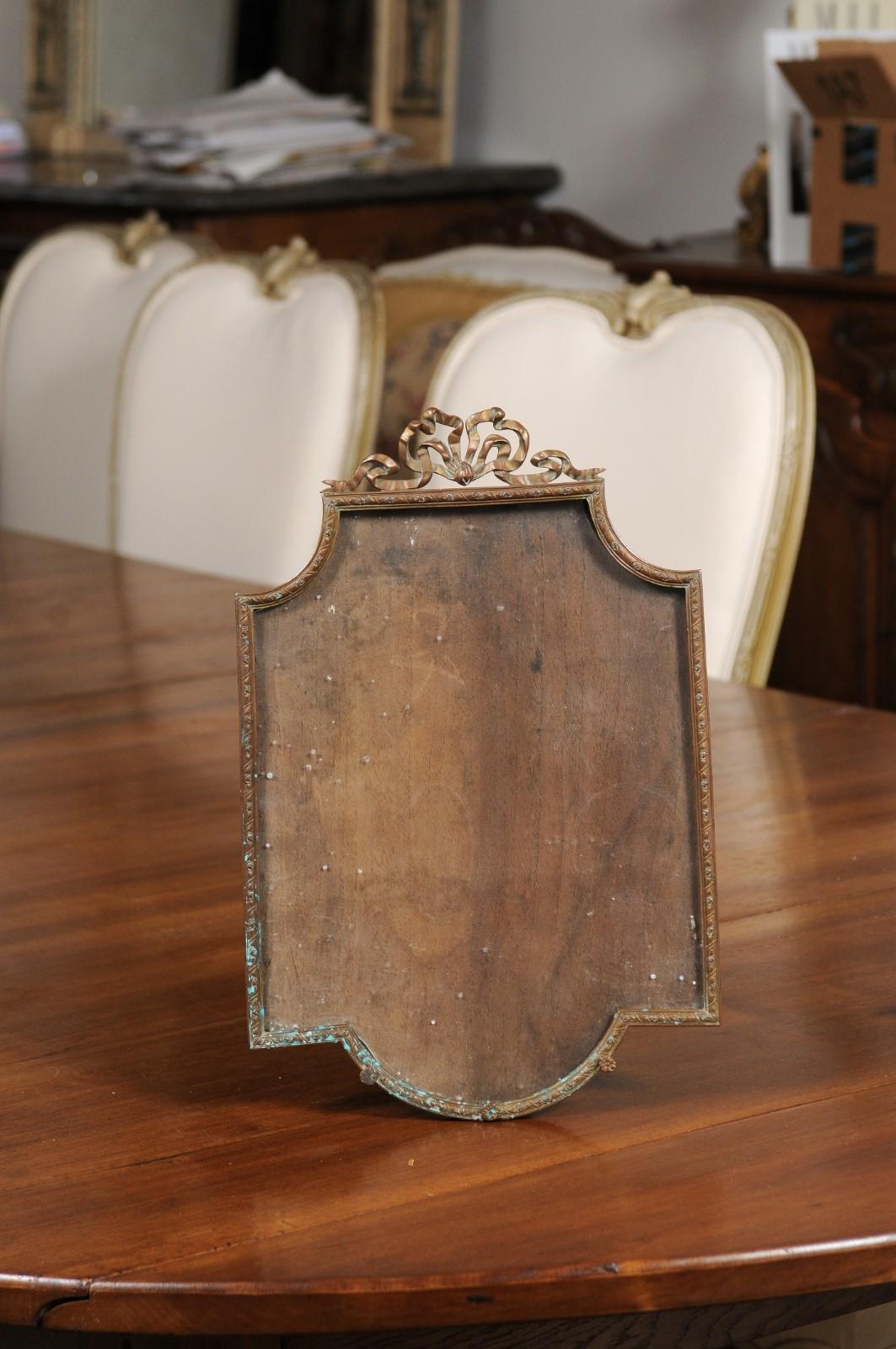 French 19th Century Bronze Picture Frame with Bow Motif and Glass 7